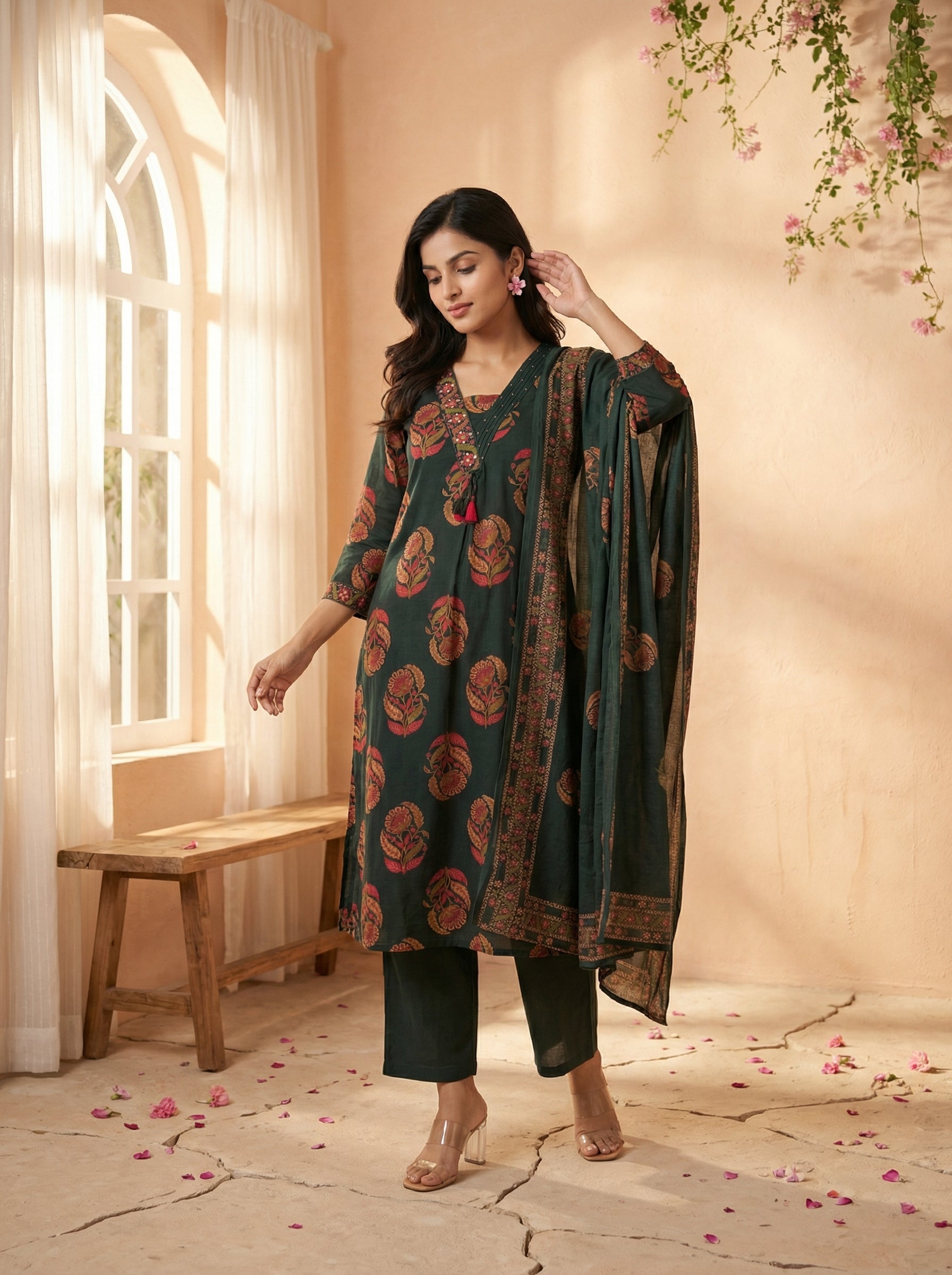 Blue Cotton Floral KPD Set