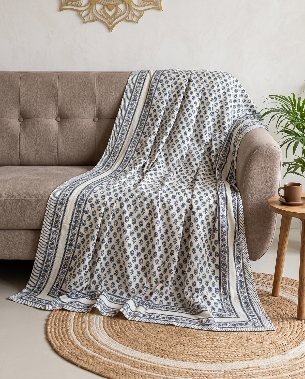 BLUE WILLOW TREE HAND BLOCK COTTON DOUBLE DOHAR