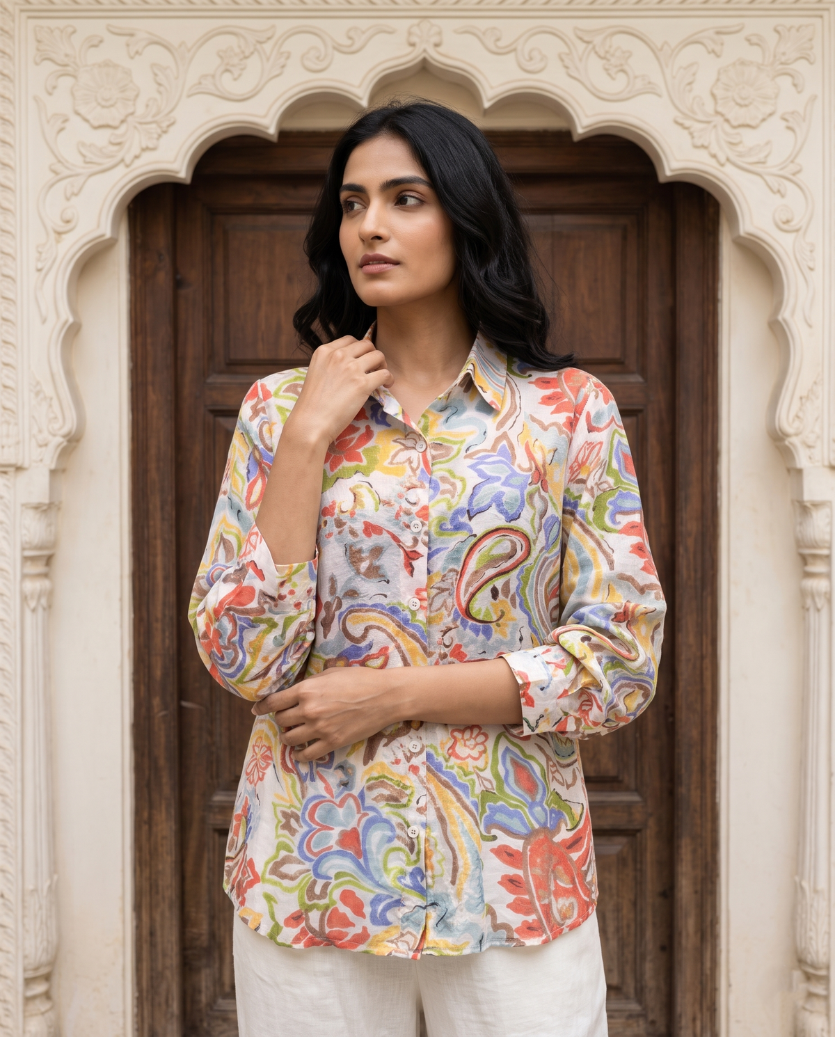 Bamboo Silk 150 GM Multicolour Artistic Paisley Shirt
