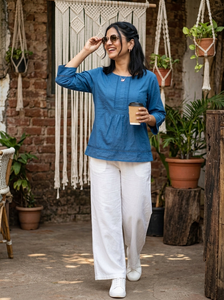 THE ELARA BLUE COTTON  TOP