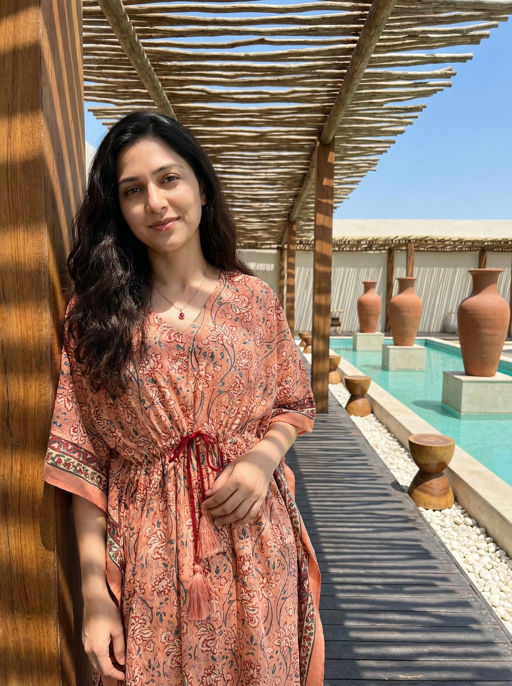 Long Mul Cotton Peach Kaftan