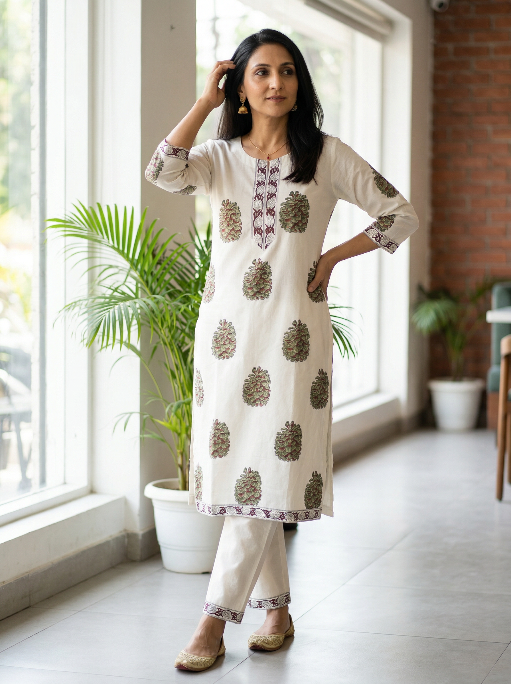Pink Butta Premium Cotton Kurta