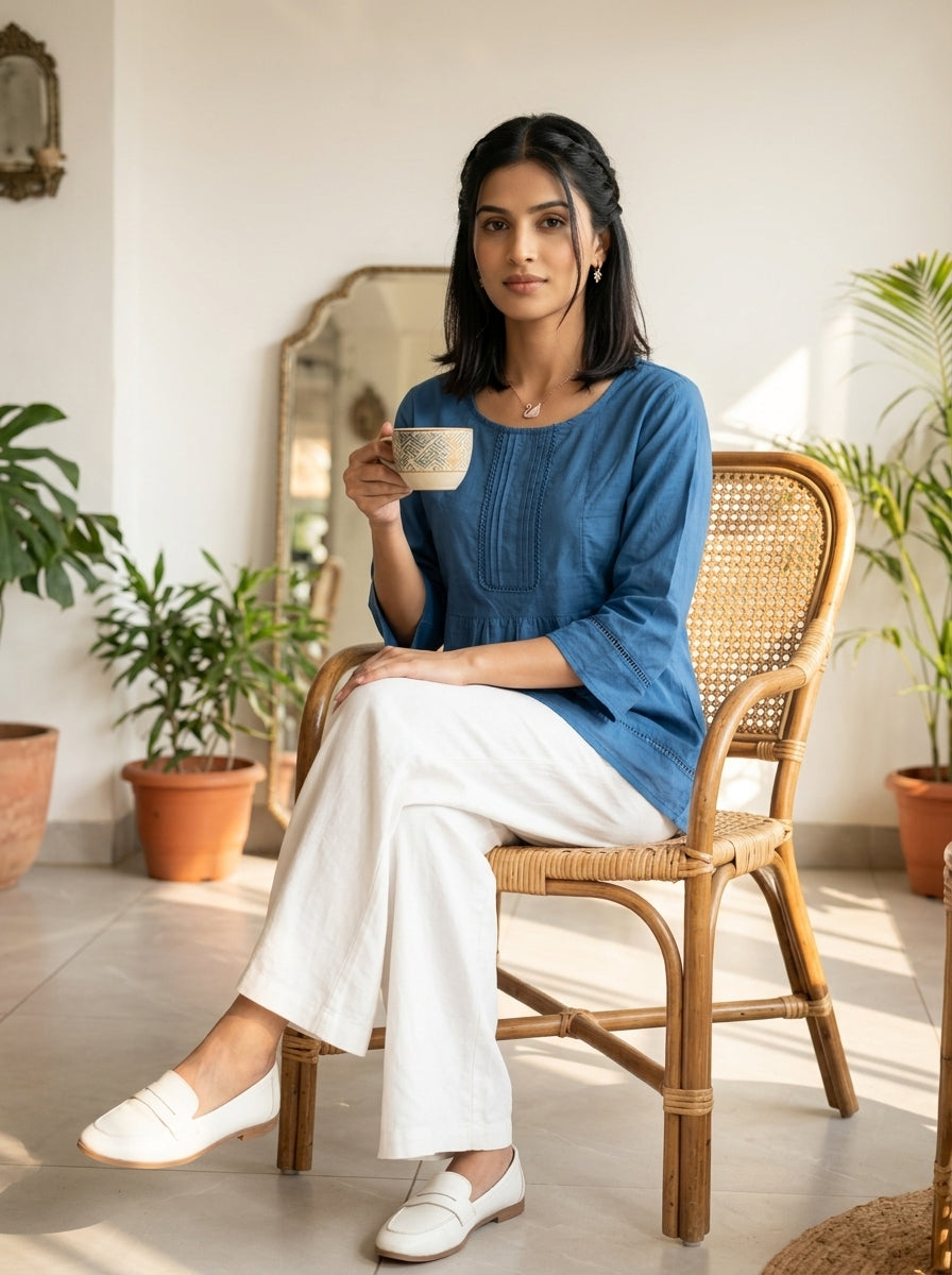 THE ELARA BLUE COTTON  TOP