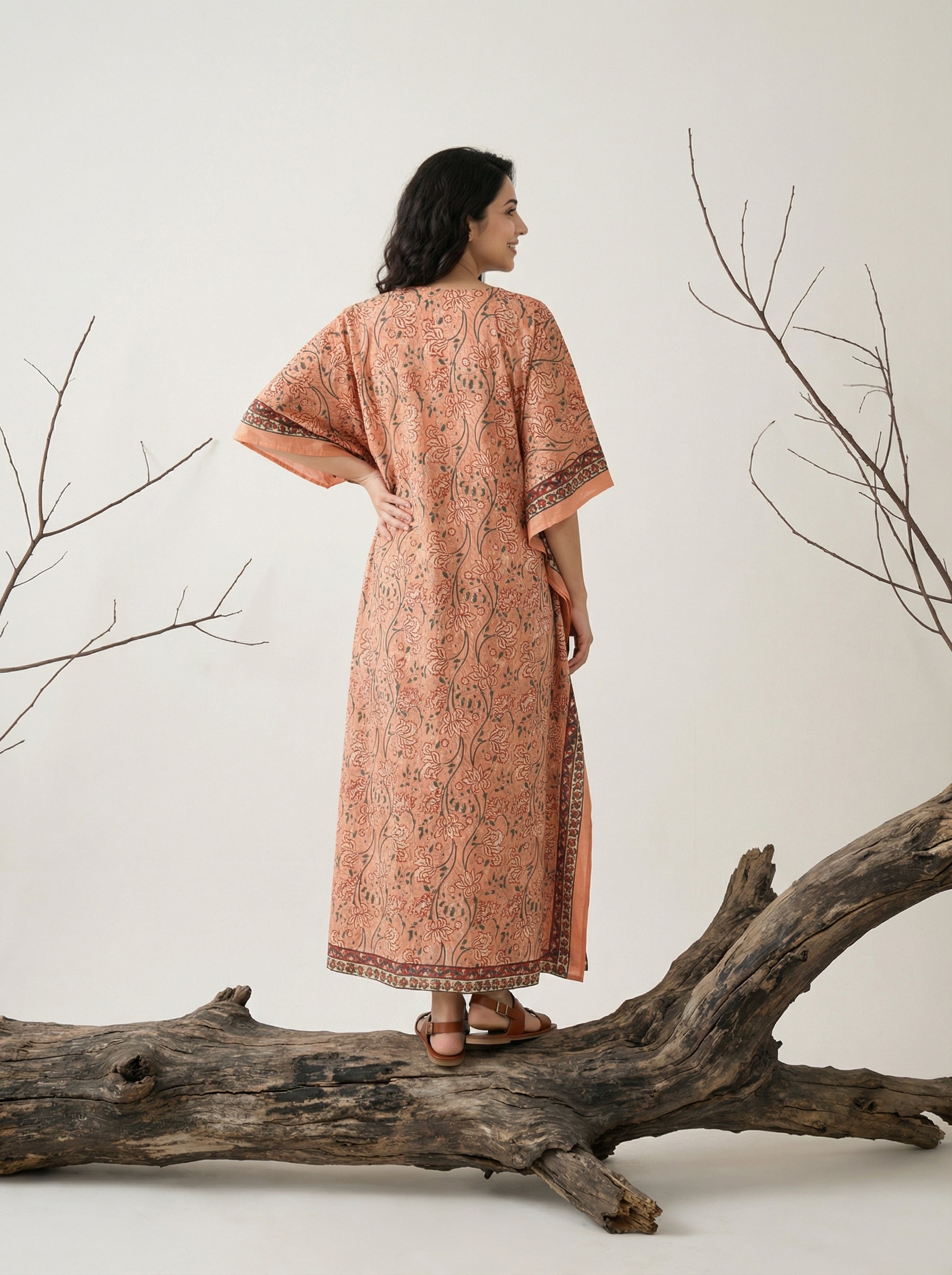 Long Mul Cotton Peach Kaftan