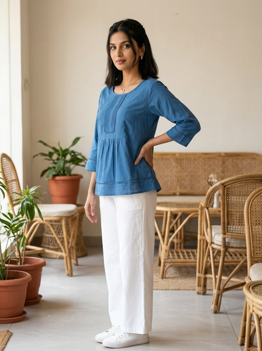 THE ELARA BLUE COTTON  TOP