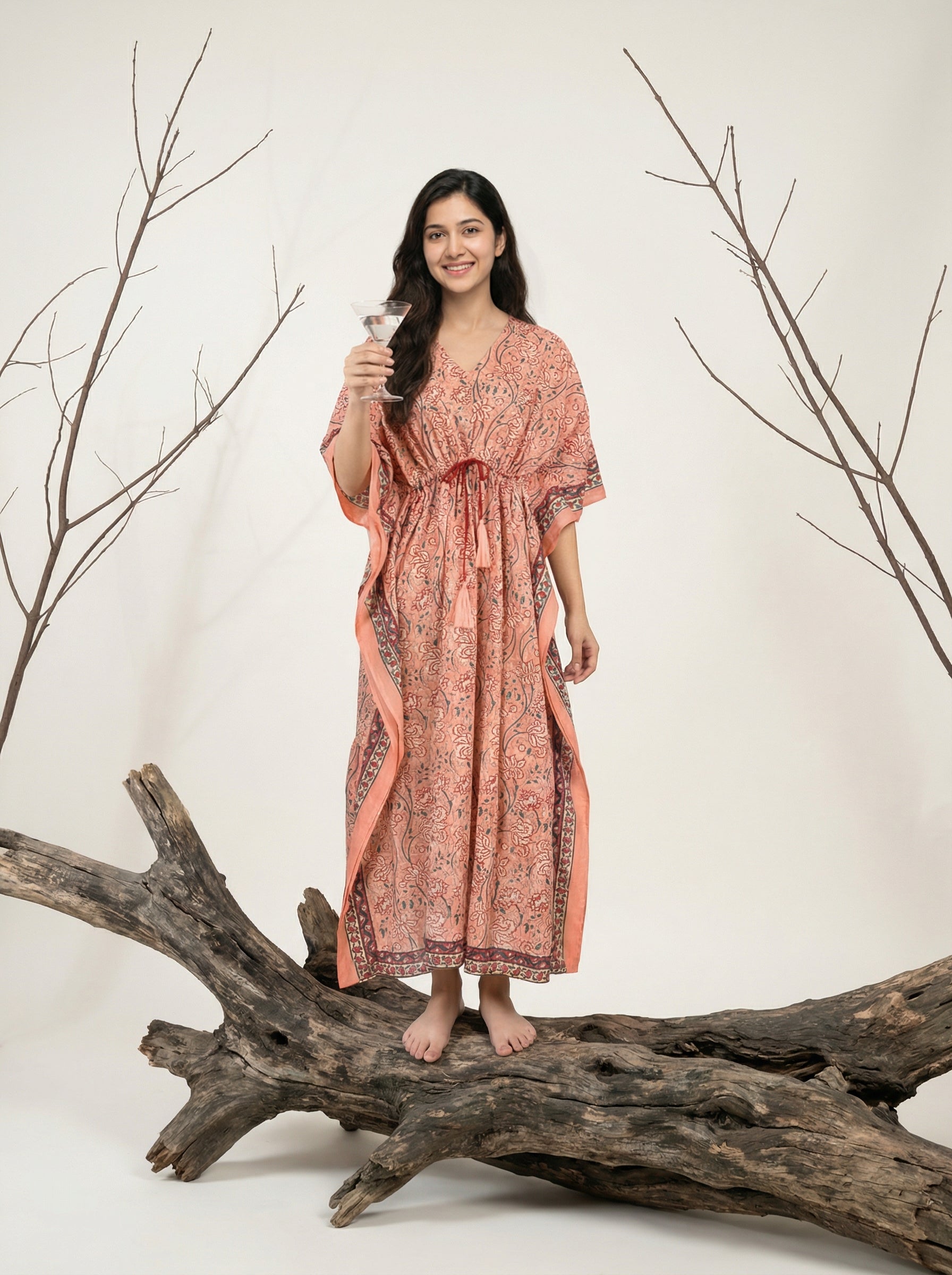 Long Mul Cotton Peach Kaftan
