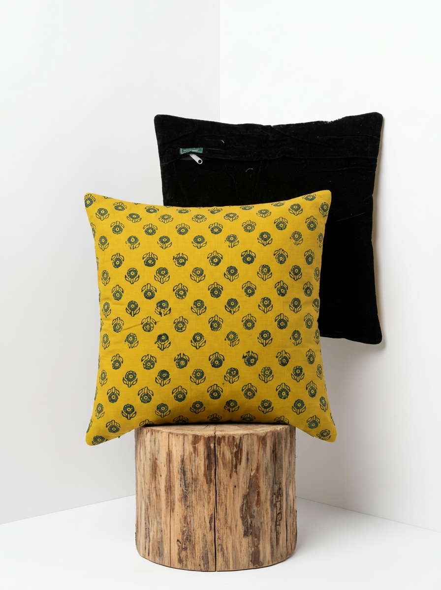 Ajrakh Modal Scattered Starbuds Yellow Cushion Cover