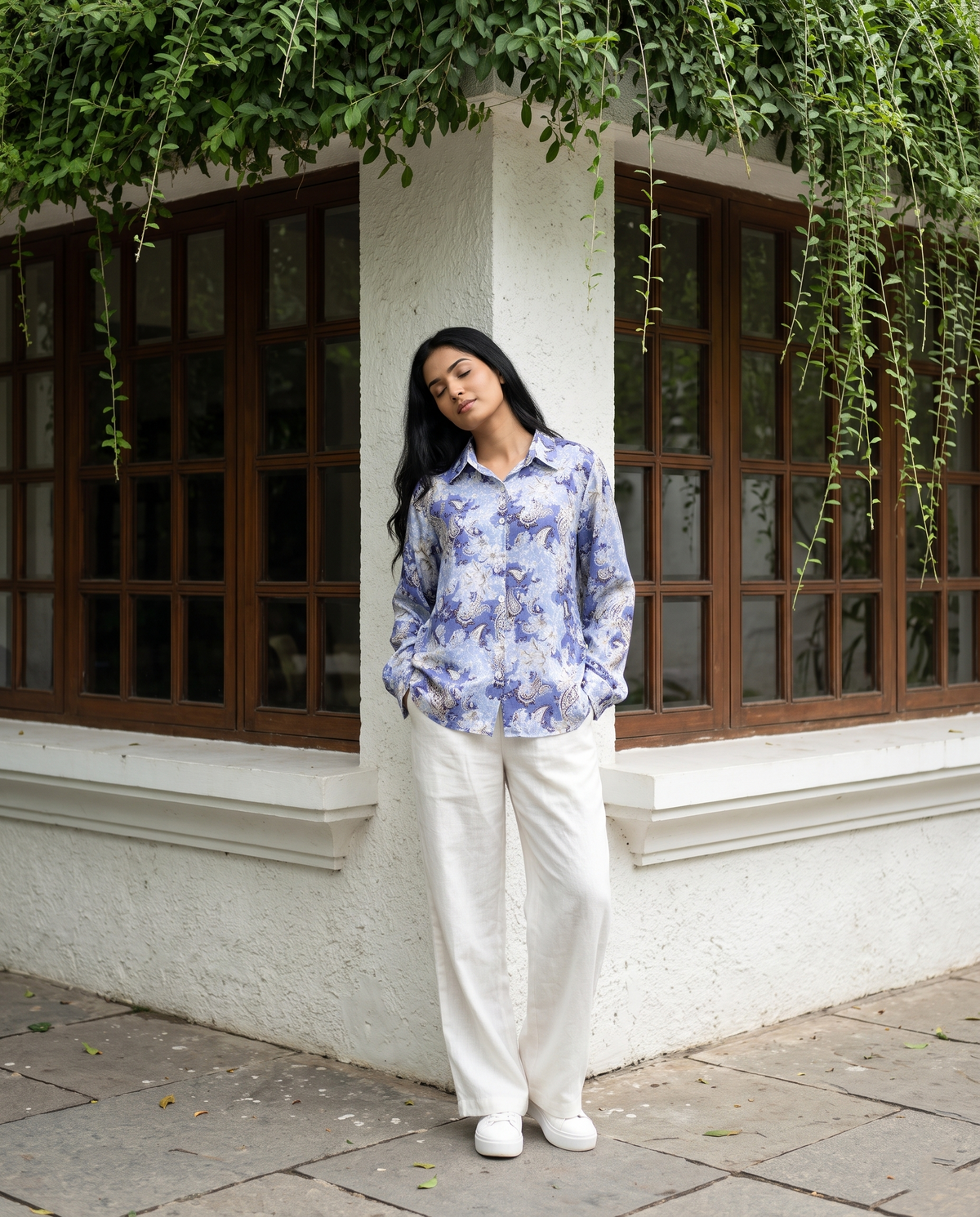 Bamboo Silk 150 GM Periwinkle Blue Vintage Paisley Shirt