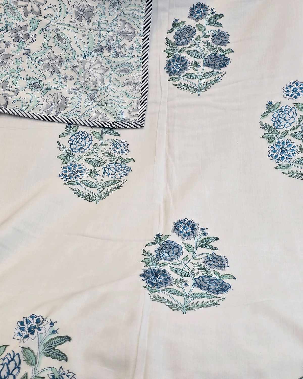 Blue Blossom Hand Block Cotton Double Dohar