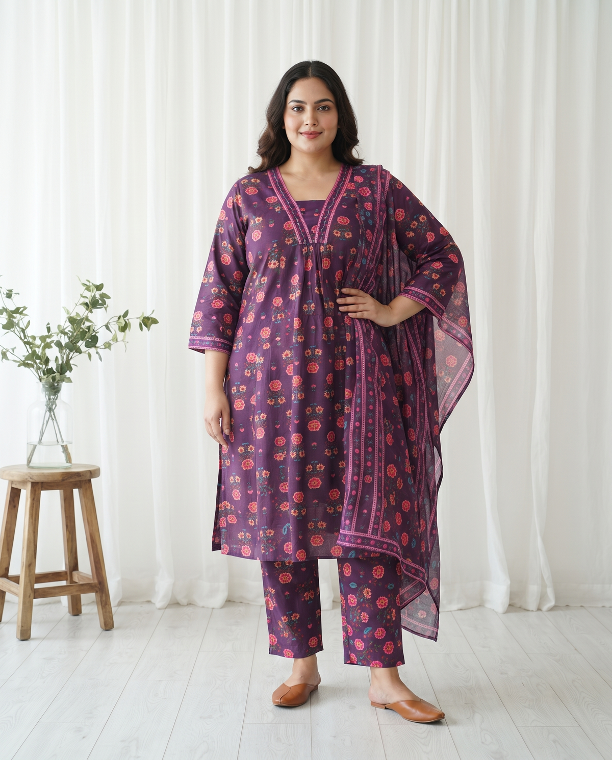ELARA FLORAL 3 PC SET - PLUM