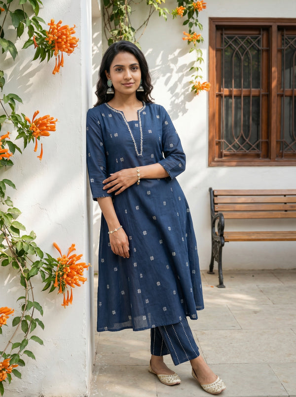 WHISPER OF HANDLOOM WEAVES BLUE SOUTH COTTON KP SET