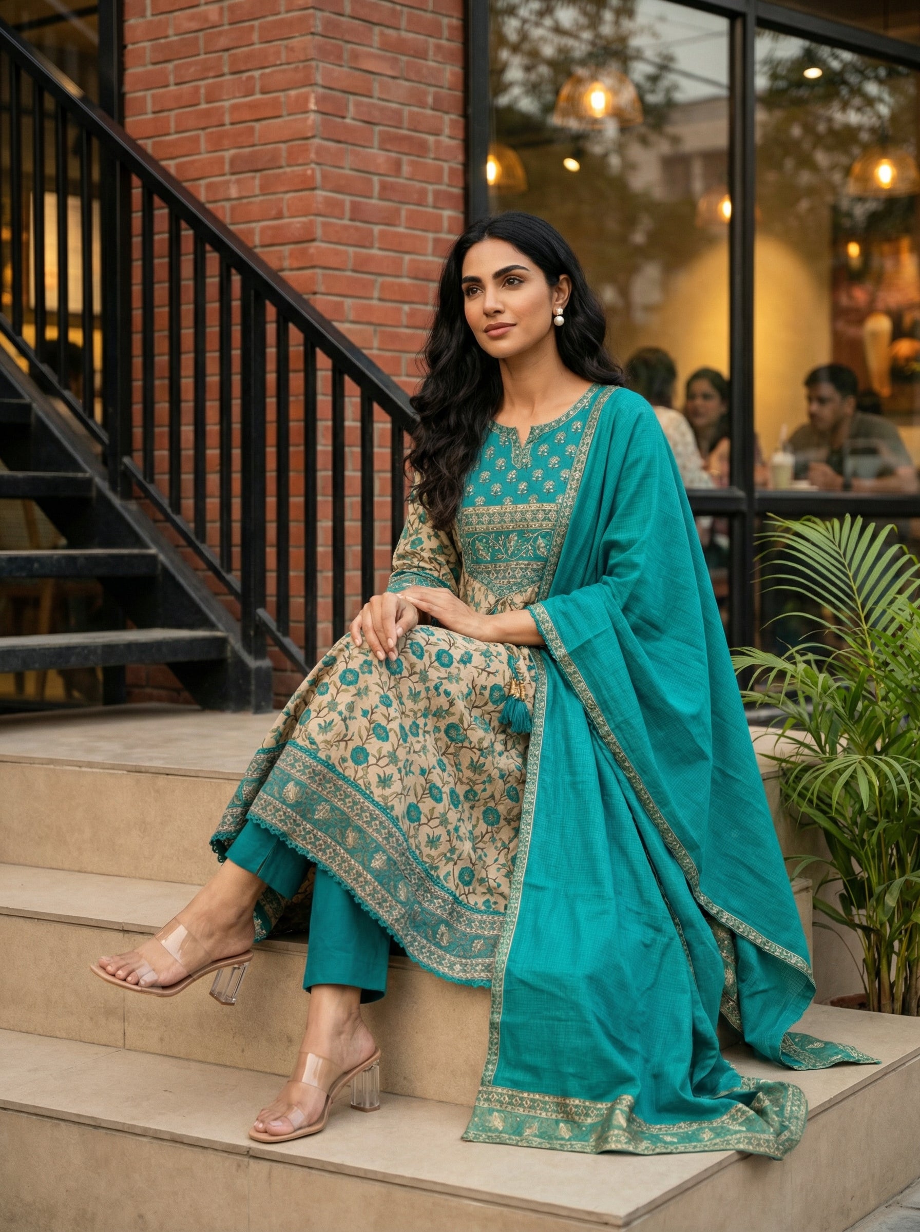 Sky Blue Mughal Jaal Luxury KPD Set