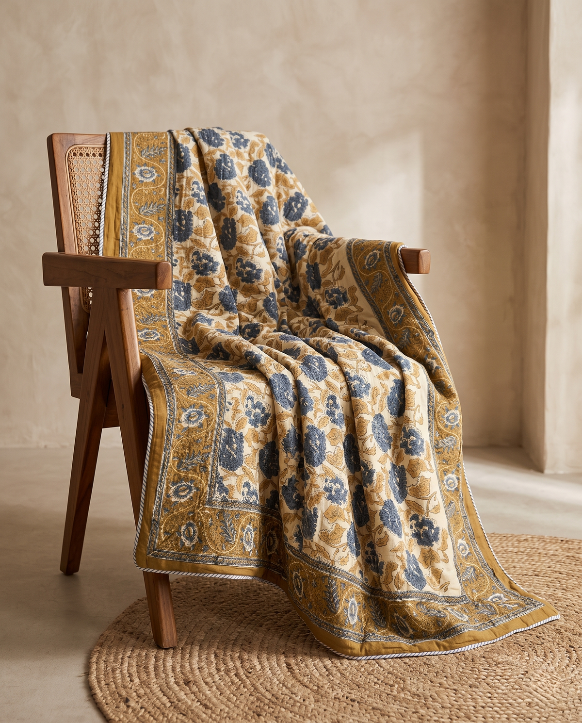 NEEL HYDRANGEA FLORAL HAND BLOCK COTTON DOHAR
