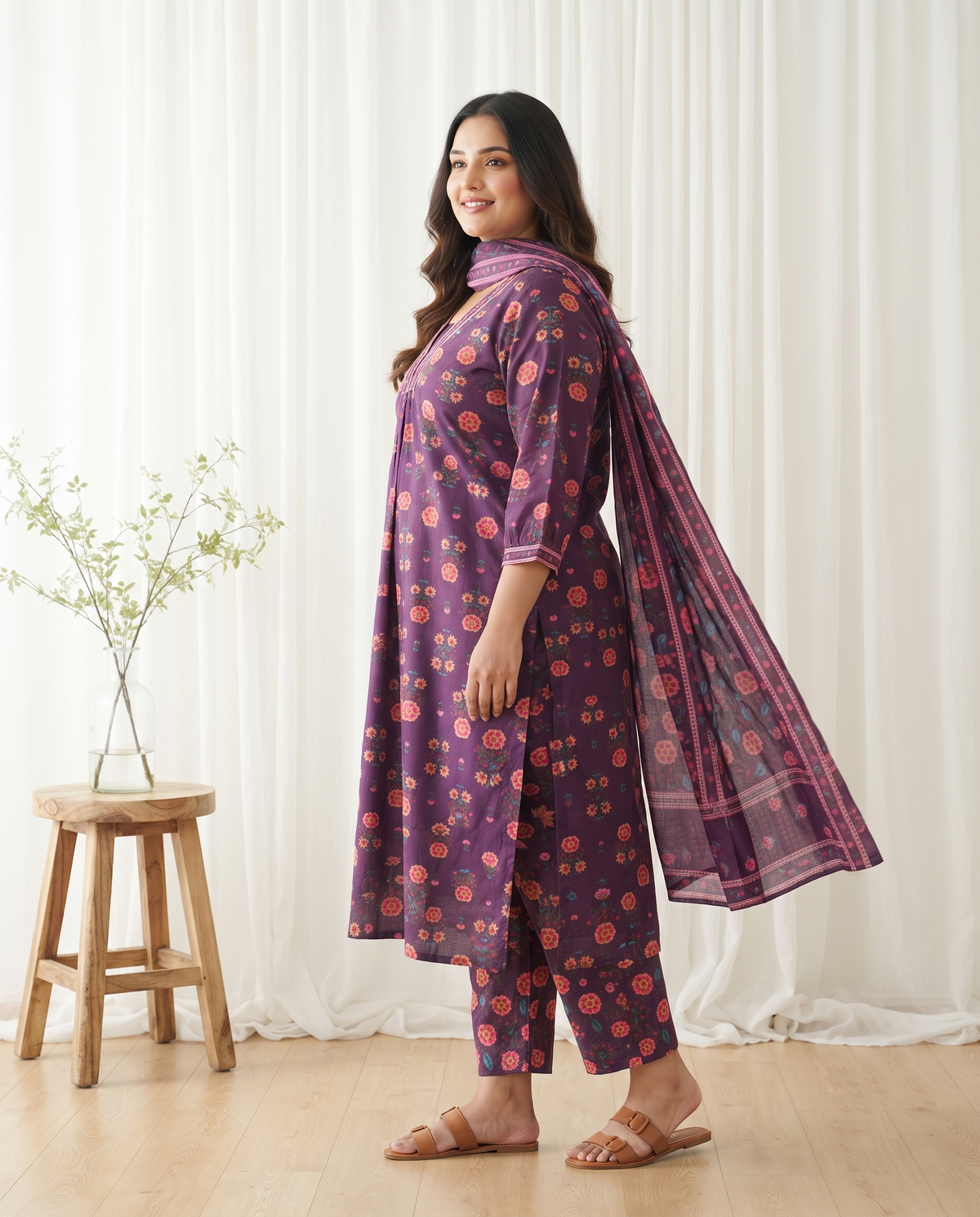 ELARA FLORAL 3 PC SET - PLUM
