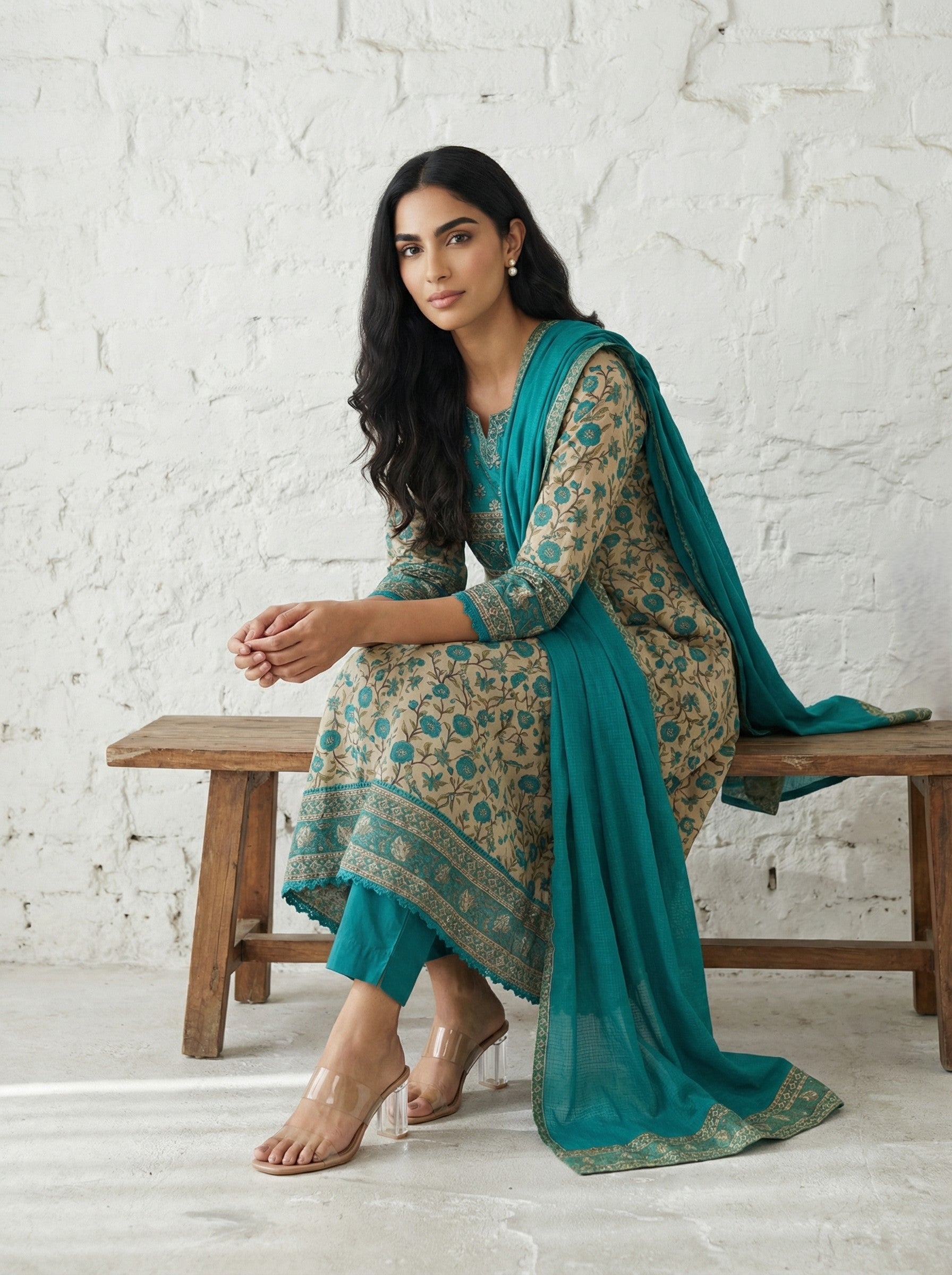 Sky Blue Mughal Jaal Luxury KPD Set