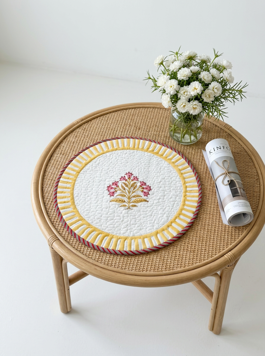 Quilted Golden Petal Spring Round Mat
