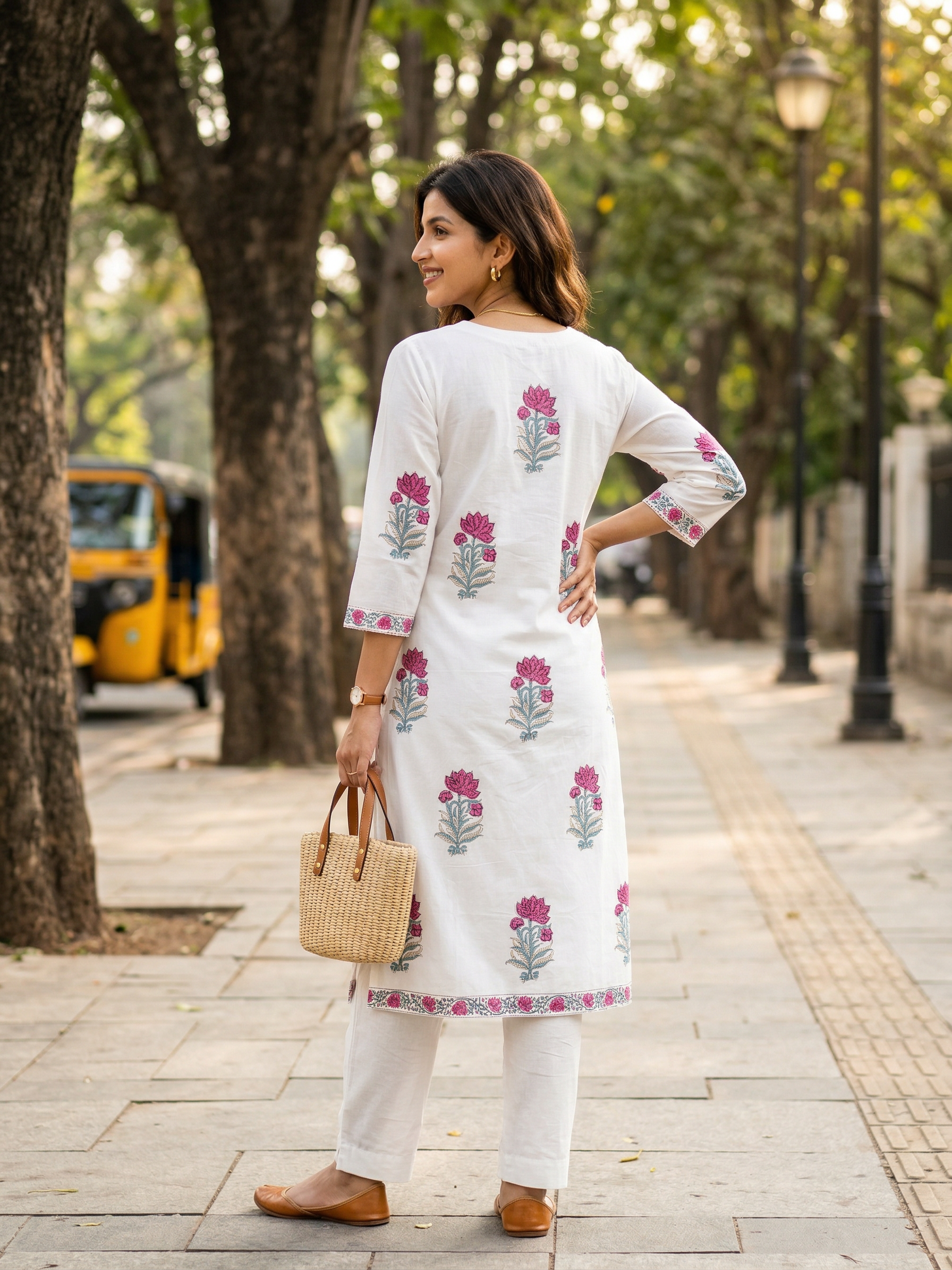 Pink Floral Butta Premium Cotton Kurta