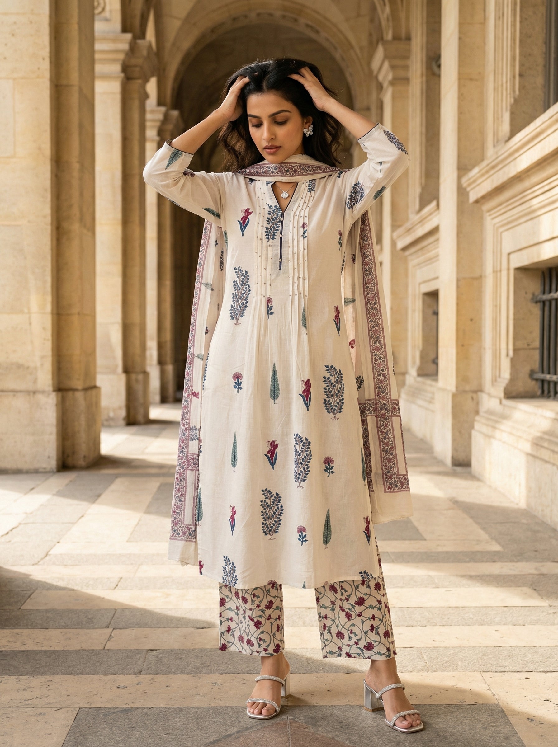 FLORAL CRAFT WHITE COTTON 3PC SET