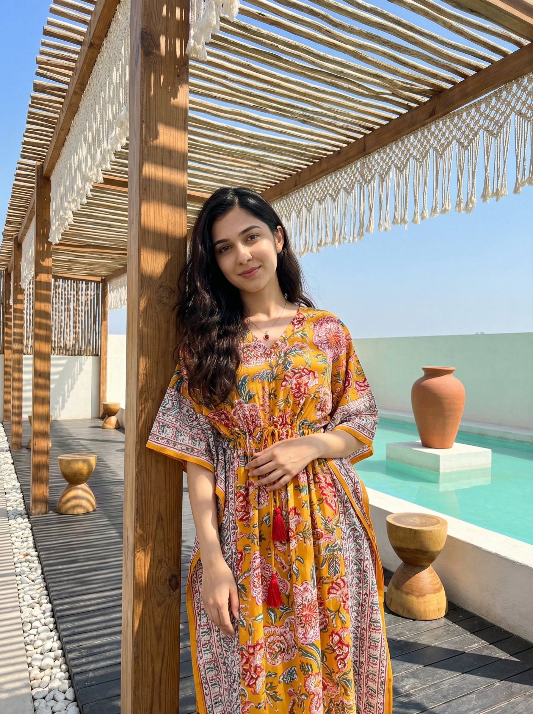 Long Mul Cotton Mustard Brown Kaftan