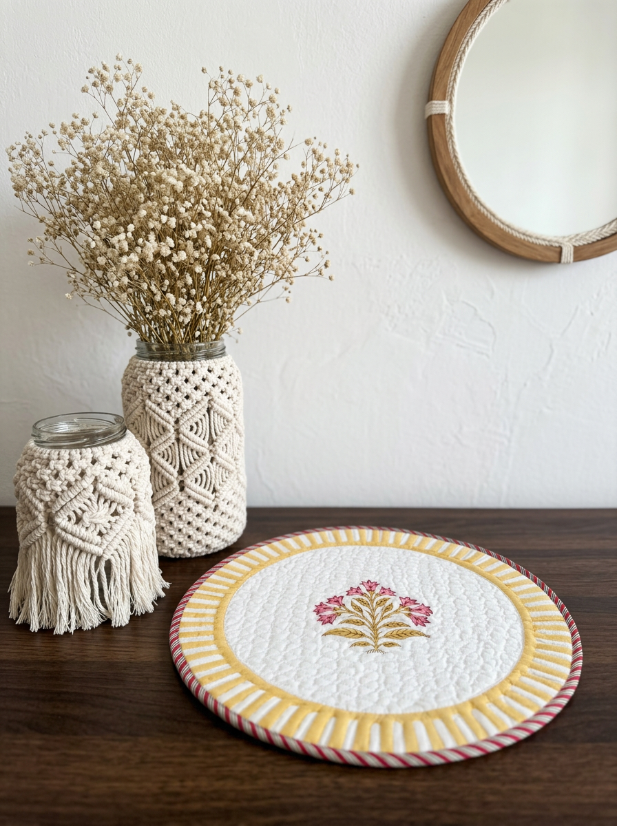 Quilted Golden Petal Spring Round Mat