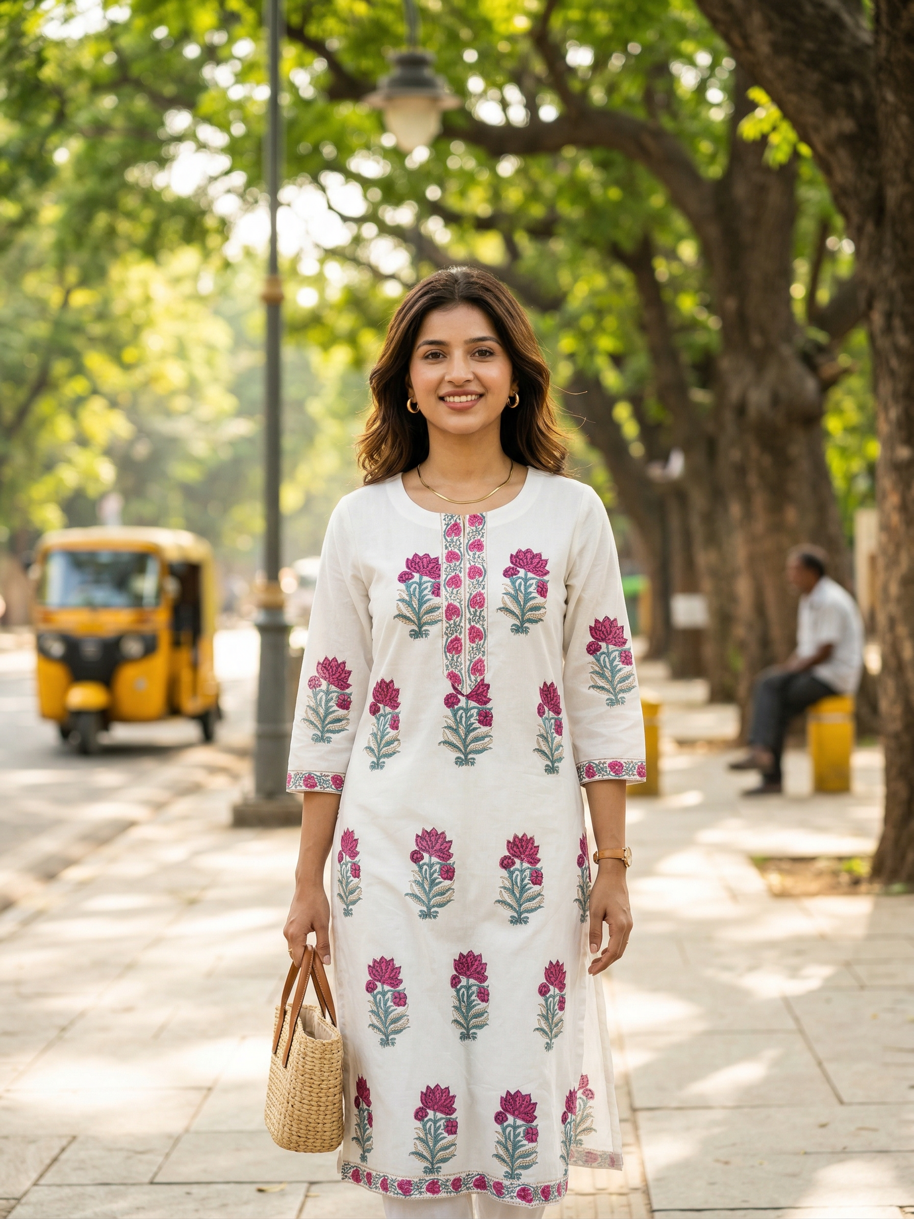 Pink Floral Butta Premium Cotton Kurta