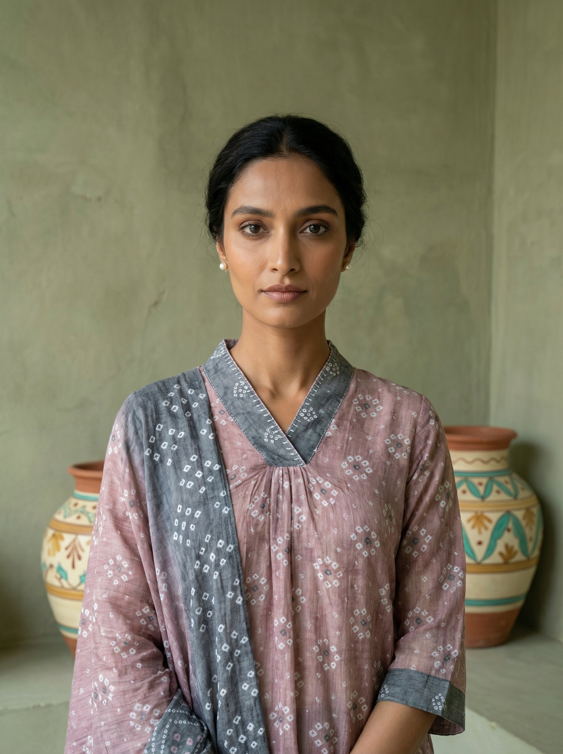 BANDHEJ PURE MUSLIN SILK BROWN KPD SET