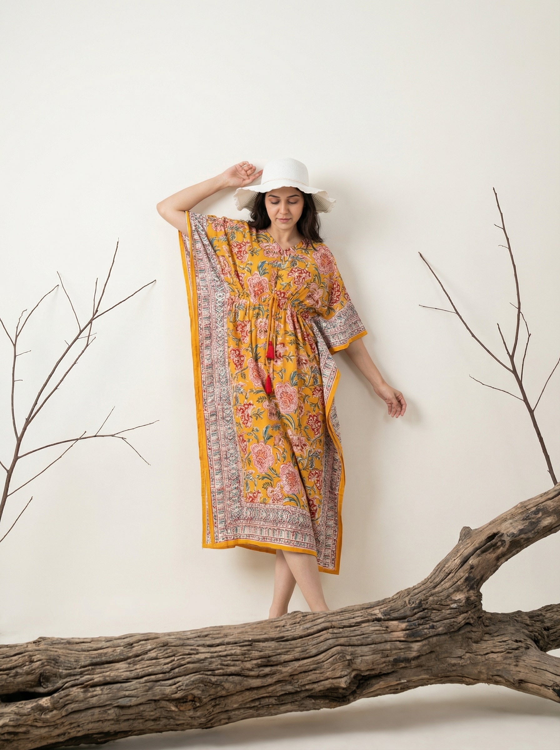 Long Mul Cotton Mustard Brown Kaftan