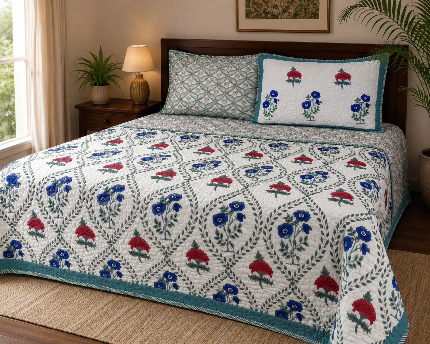 Neel Phool Comforter (Hand Block) - 90*108