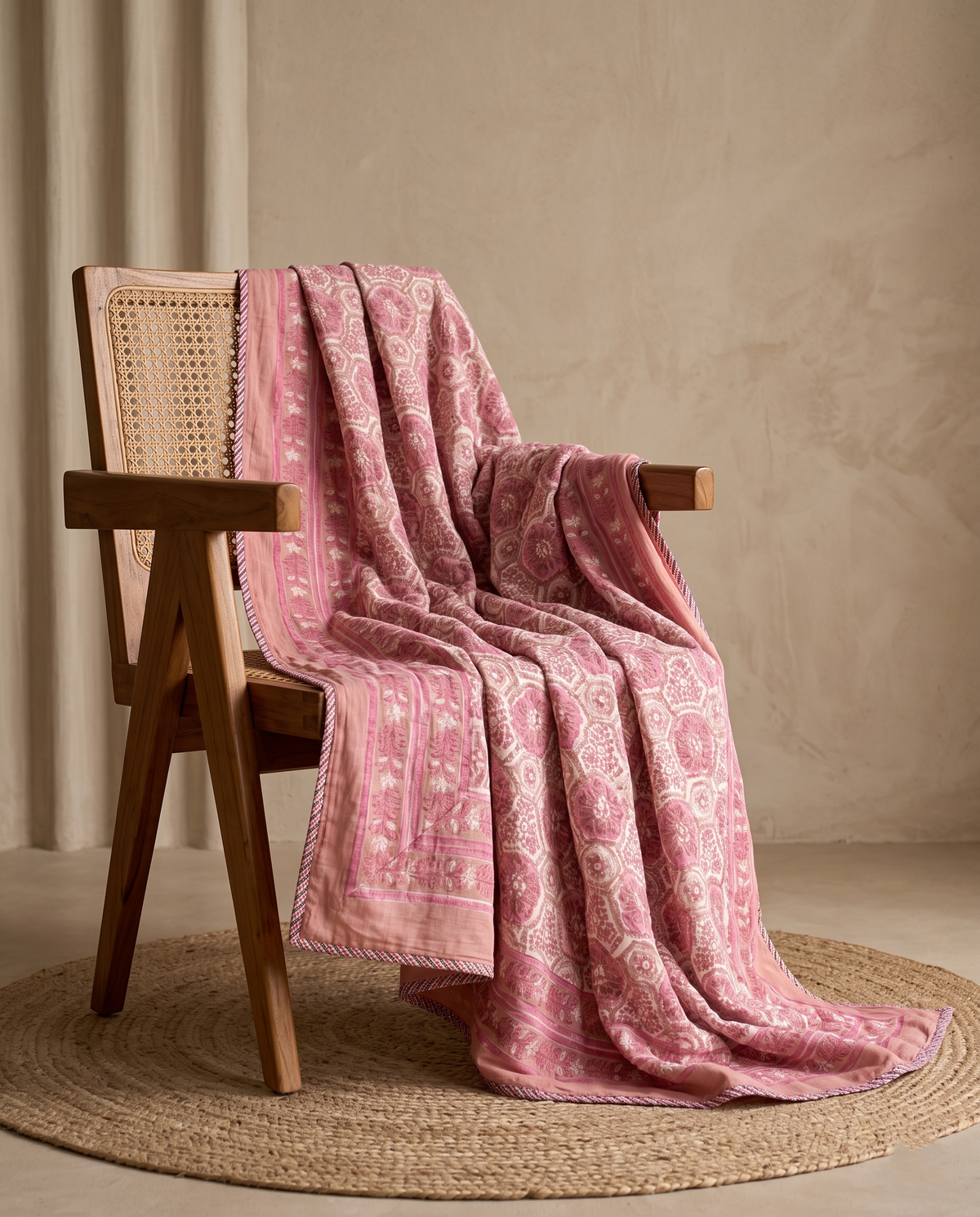 GULABI NOOR MEDALLION HAND BLOCK COTTON DOHAR
