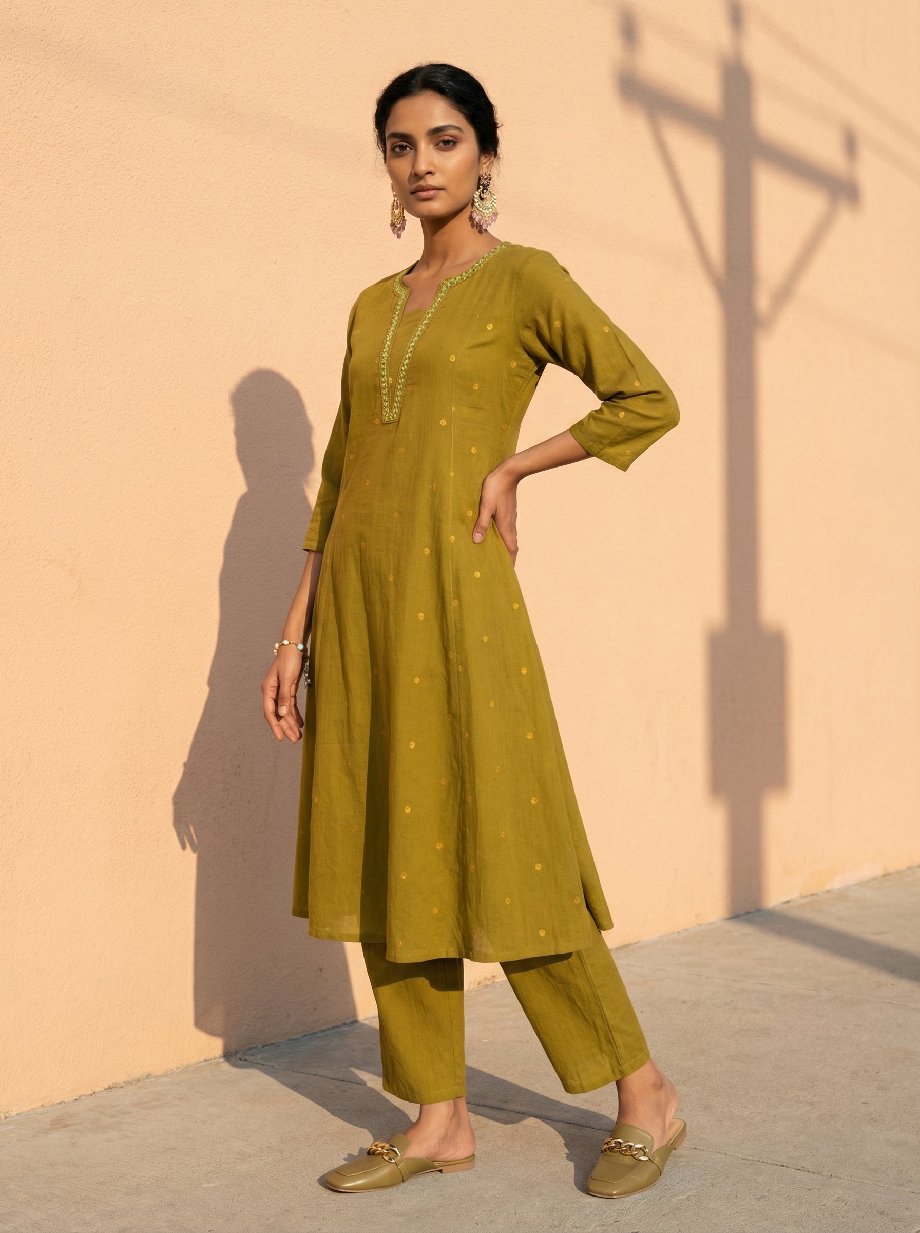 WHISPER OF HANDLOOM WEAVES GREEN SOUTH COTTON KP SET