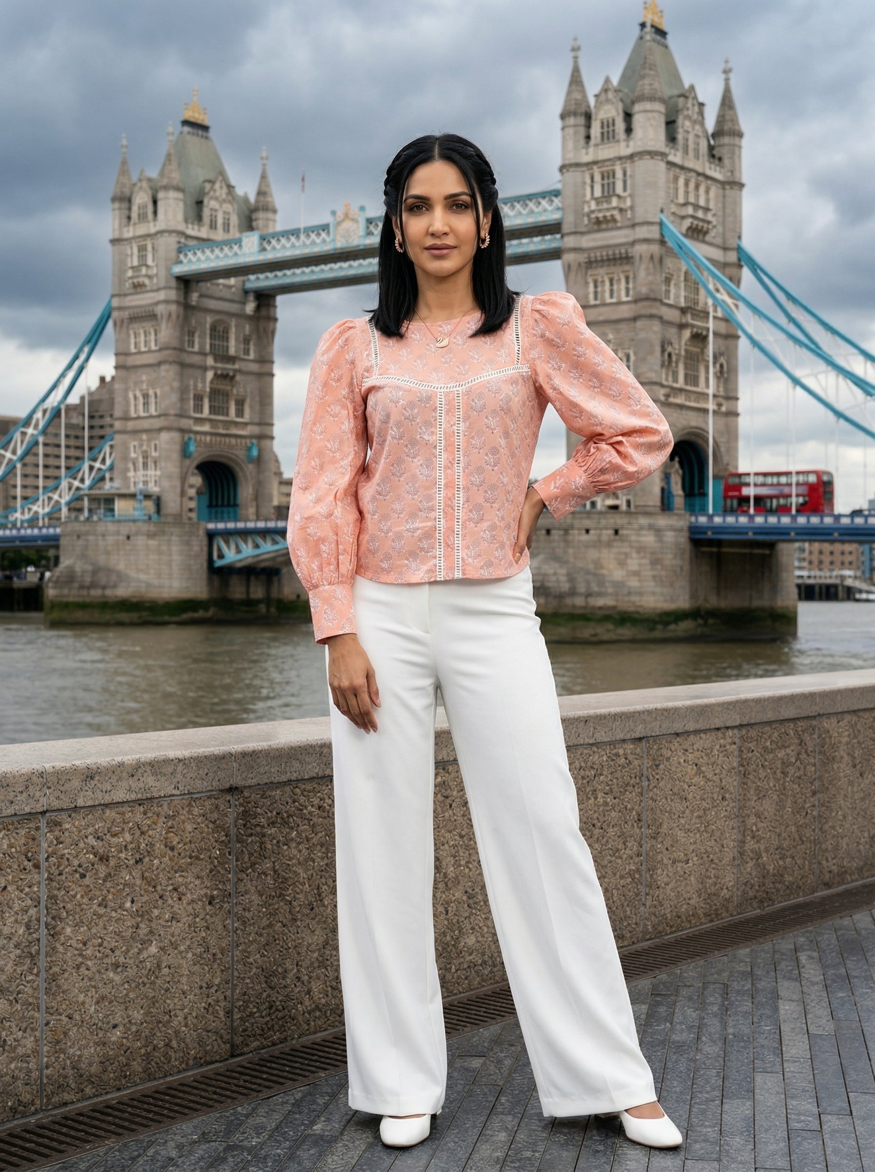 ROSE PUFF HAND BLOCK PEACH COTTON TOP