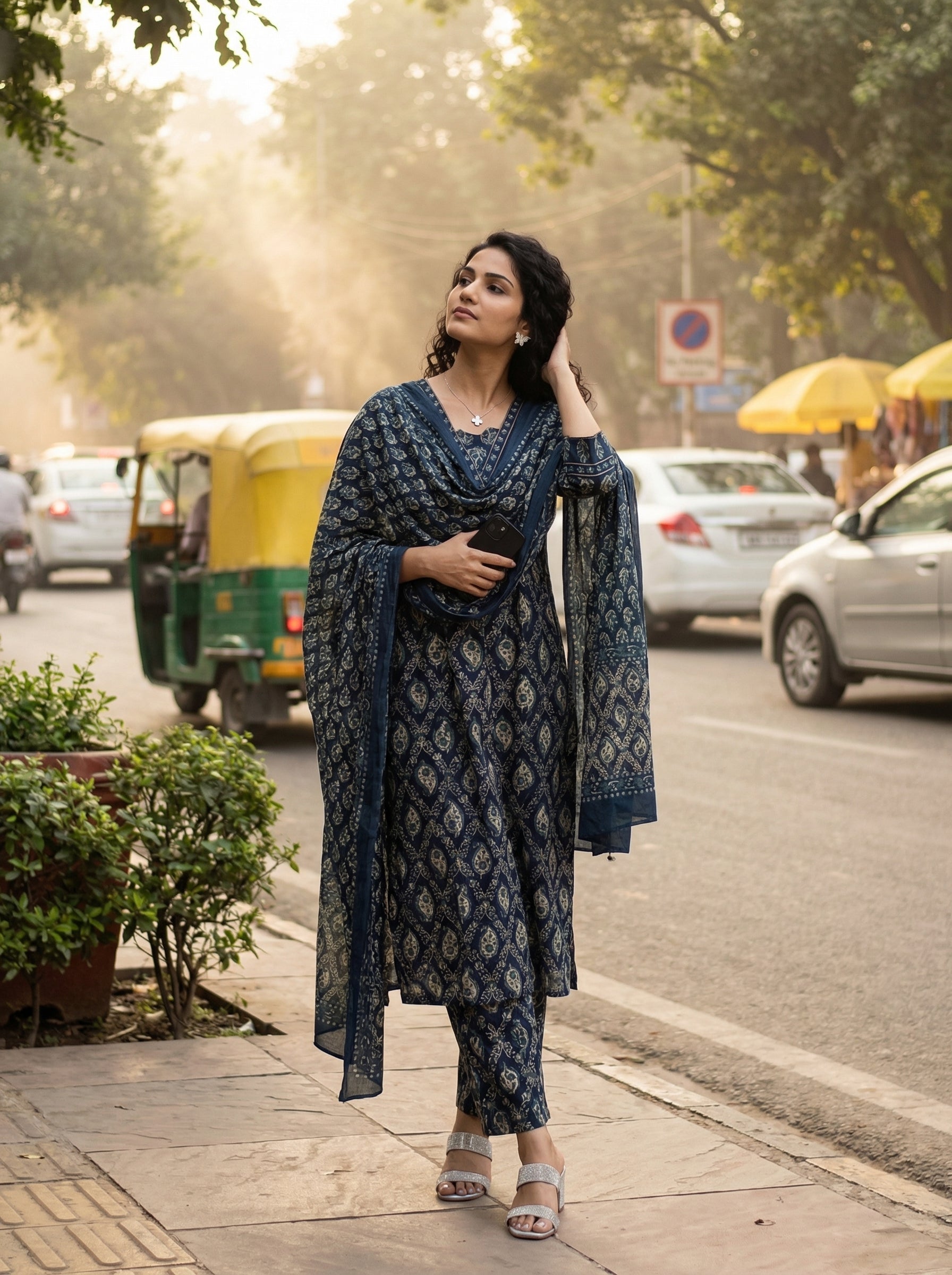 V-NECK PAISLEY BLUE COTTON KPD SET
