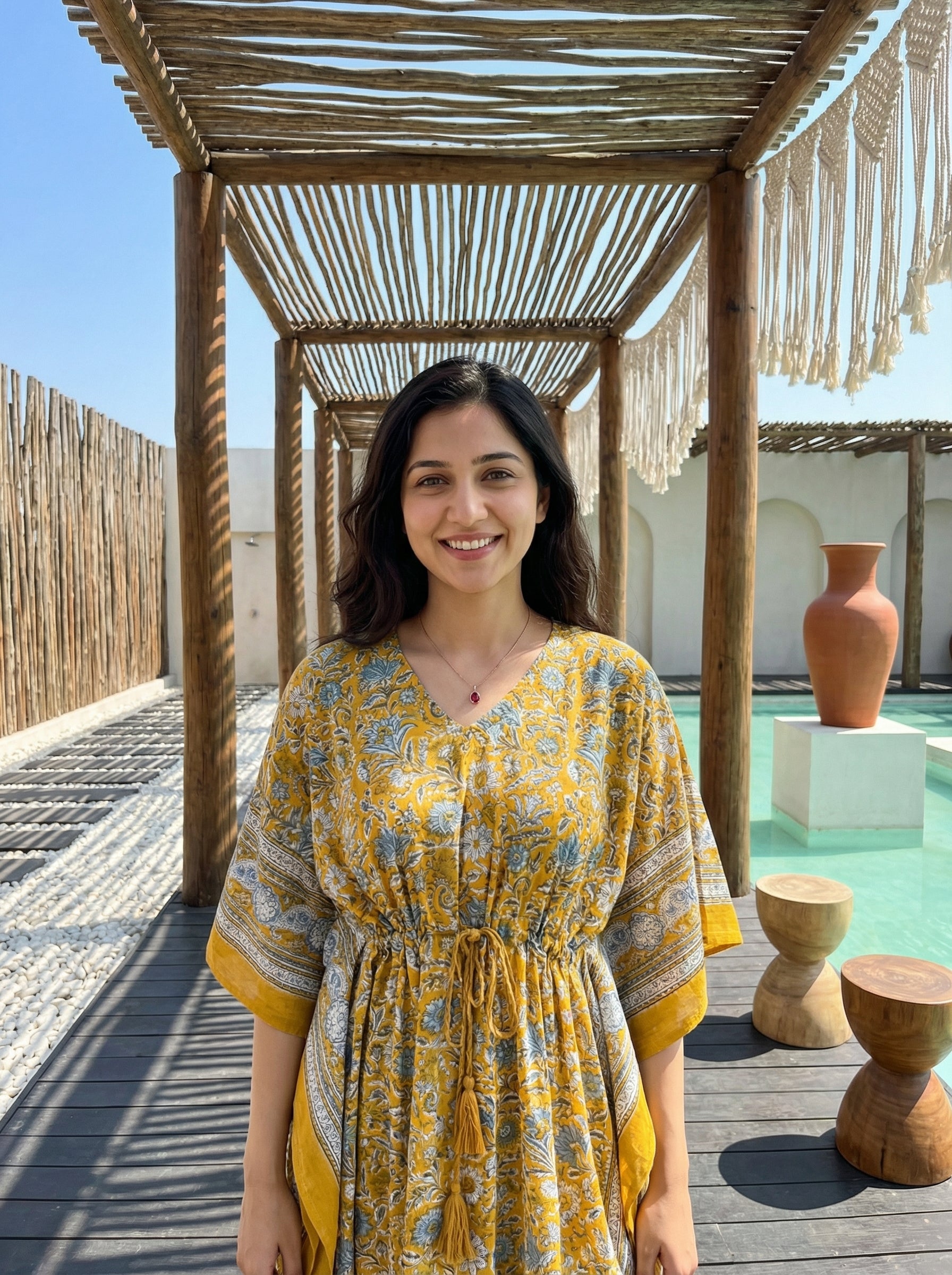Long Mul Cotton Mustard Kaftan