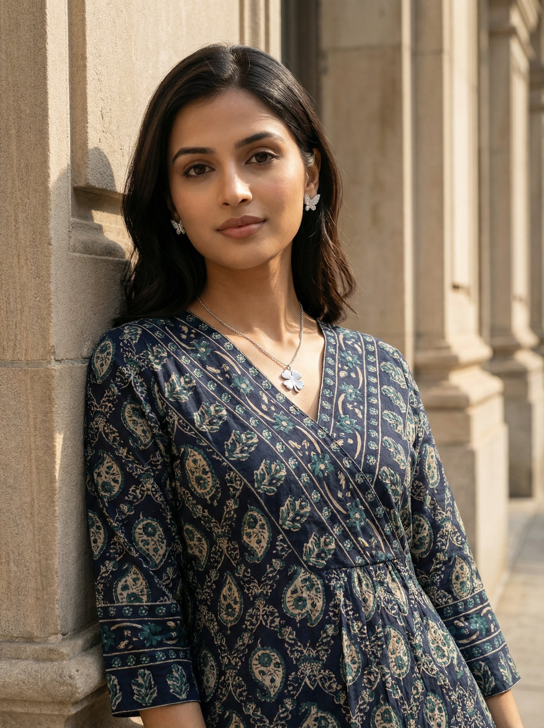 V-NECK PAISLEY BLUE COTTON KPD SET