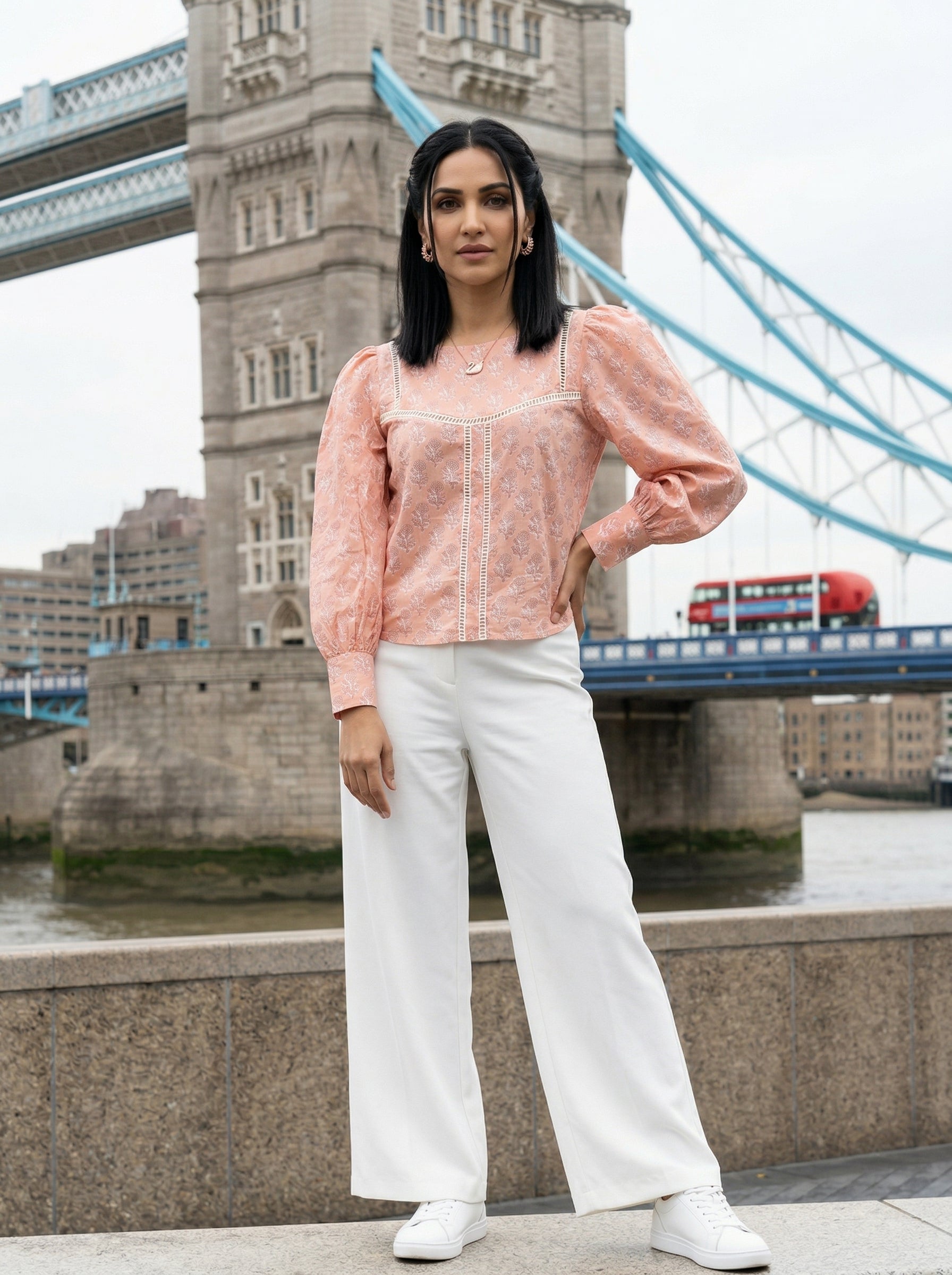 ROSE PUFF HAND BLOCK PEACH COTTON TOP