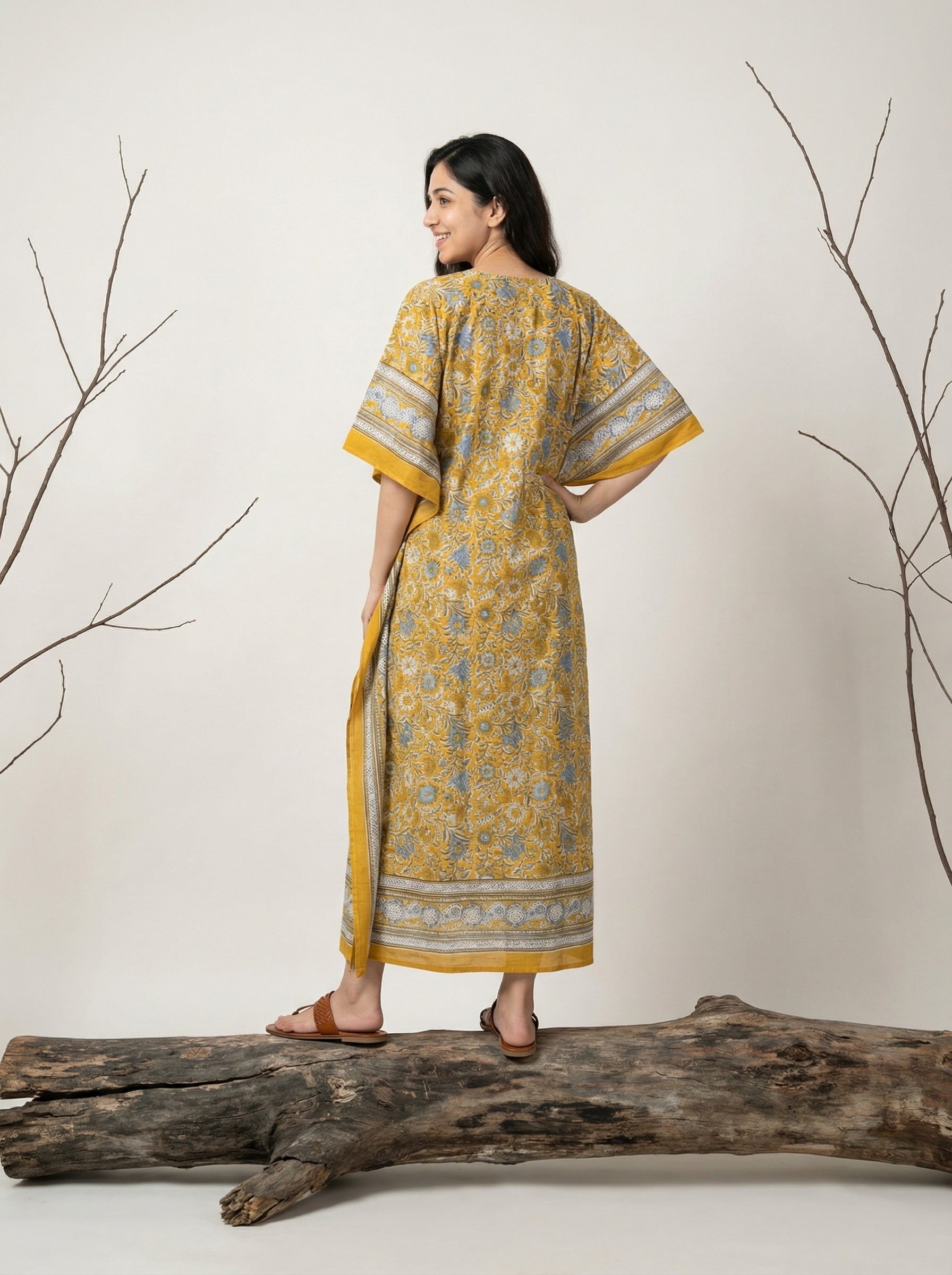 Long Mul Cotton Mustard Kaftan