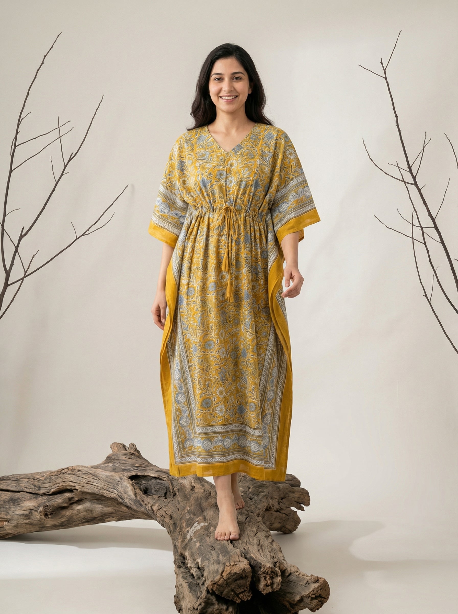 Long Mul Cotton Mustard Kaftan