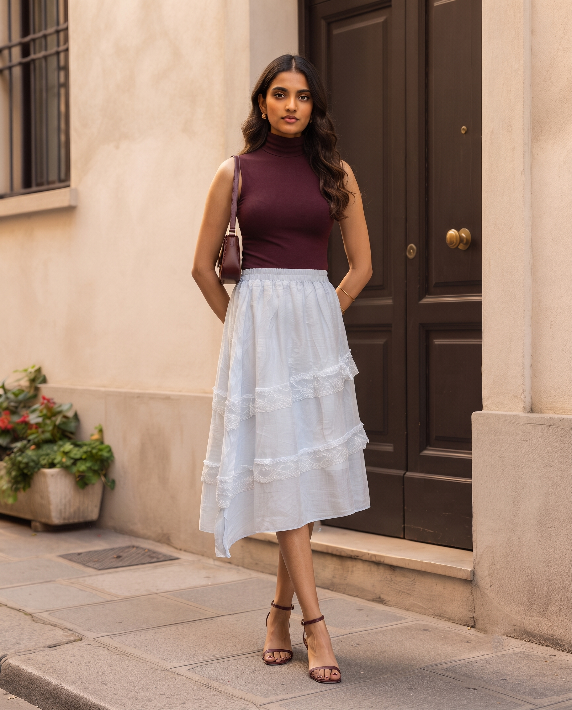 Roselle Lace Panel Skirt – Pearl White