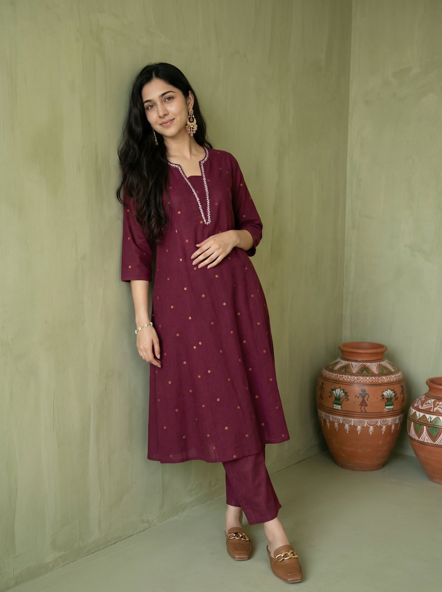 WHISPER OF HANDLOOM WEAVES BURGUNDY SOUTH COTTON KP SET