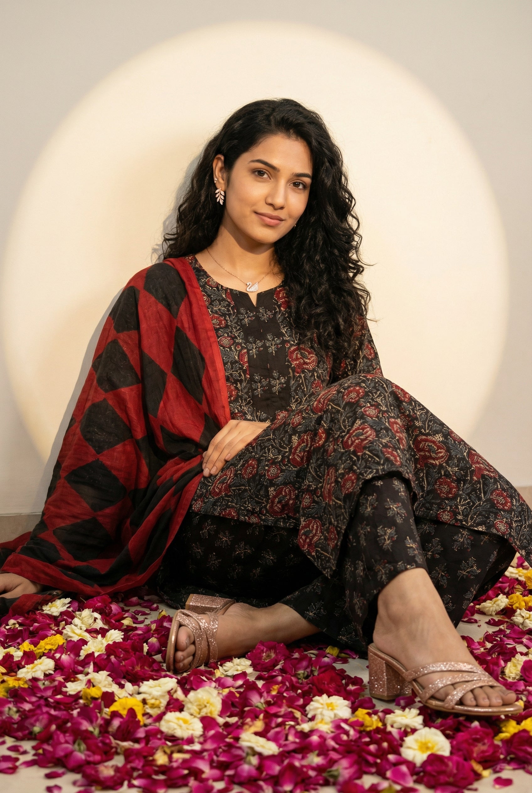 Black Jaal Floral Fusion Cotton KPD Set