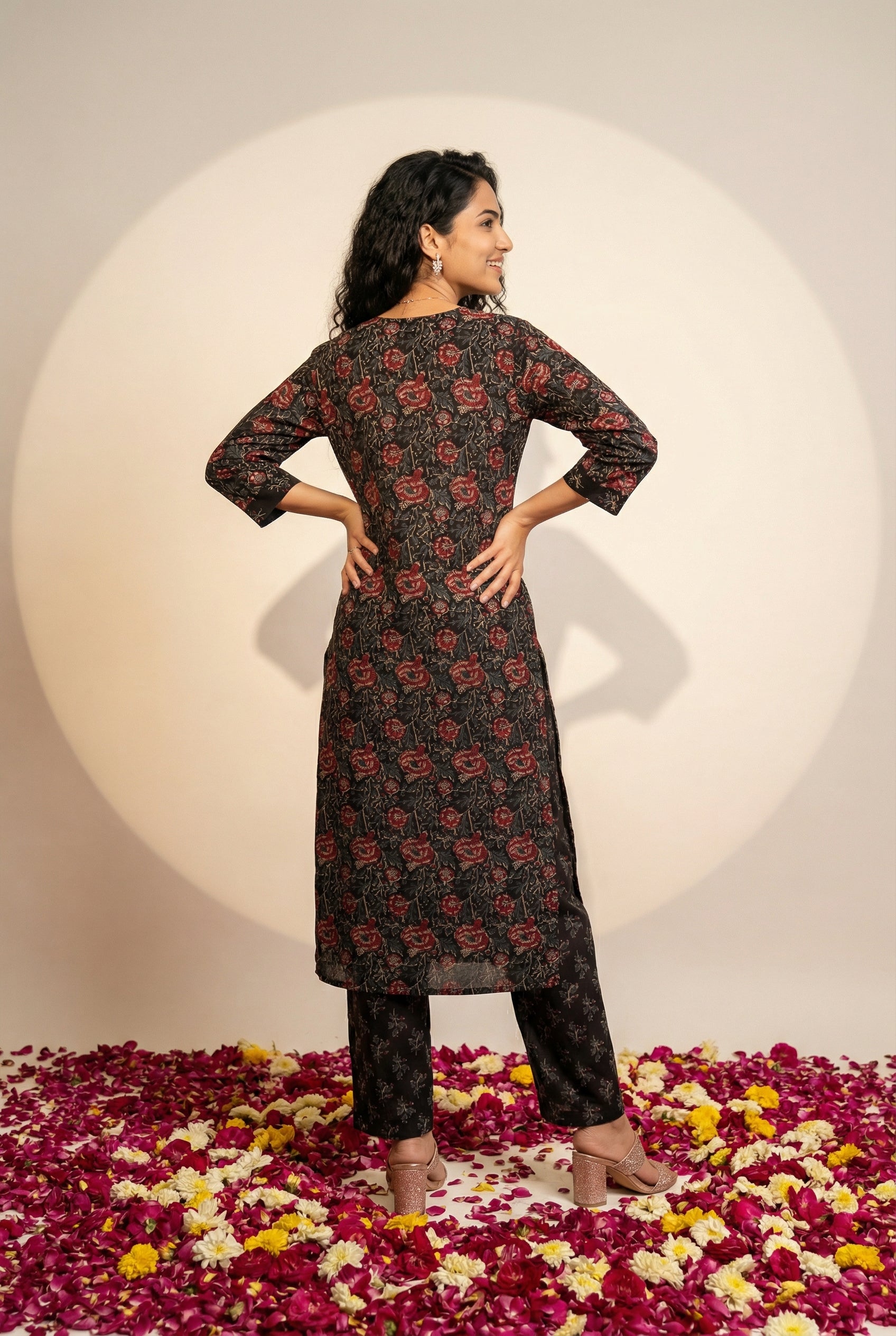 Black Jaal Floral Fusion Cotton KPD Set