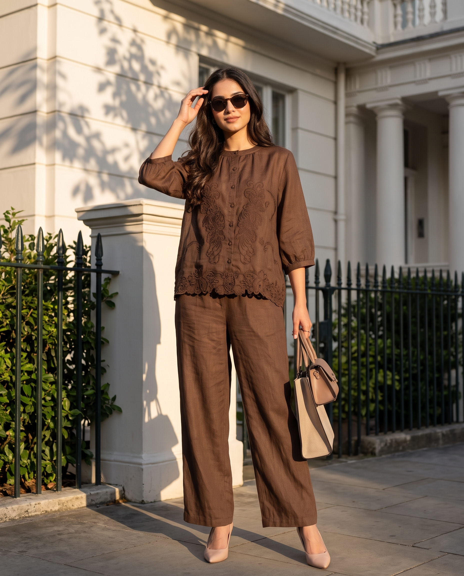 Cocoa Lace European Linen Top - Dark Chocolate