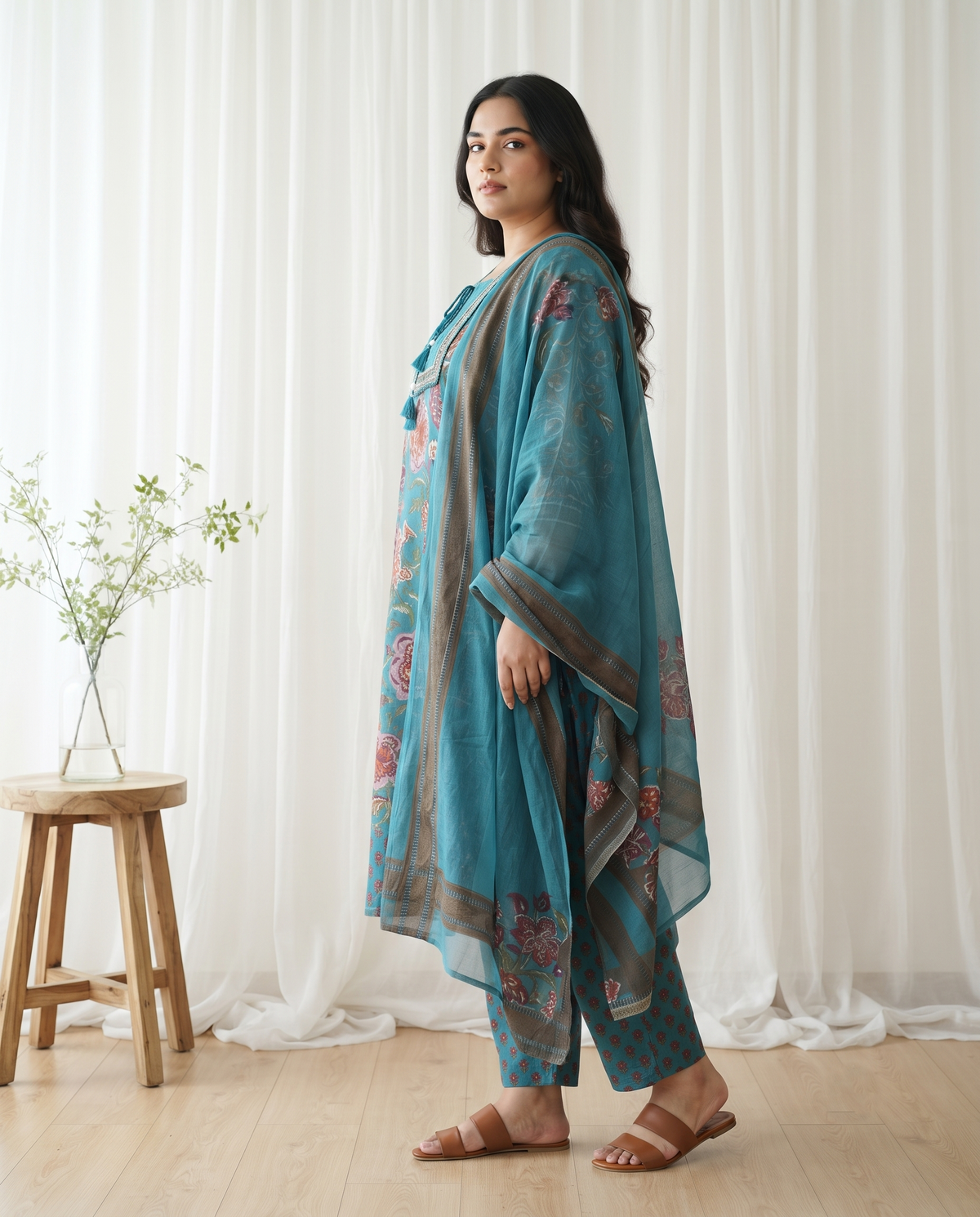 MYRA FLORAL 3 PC SET - TEAL