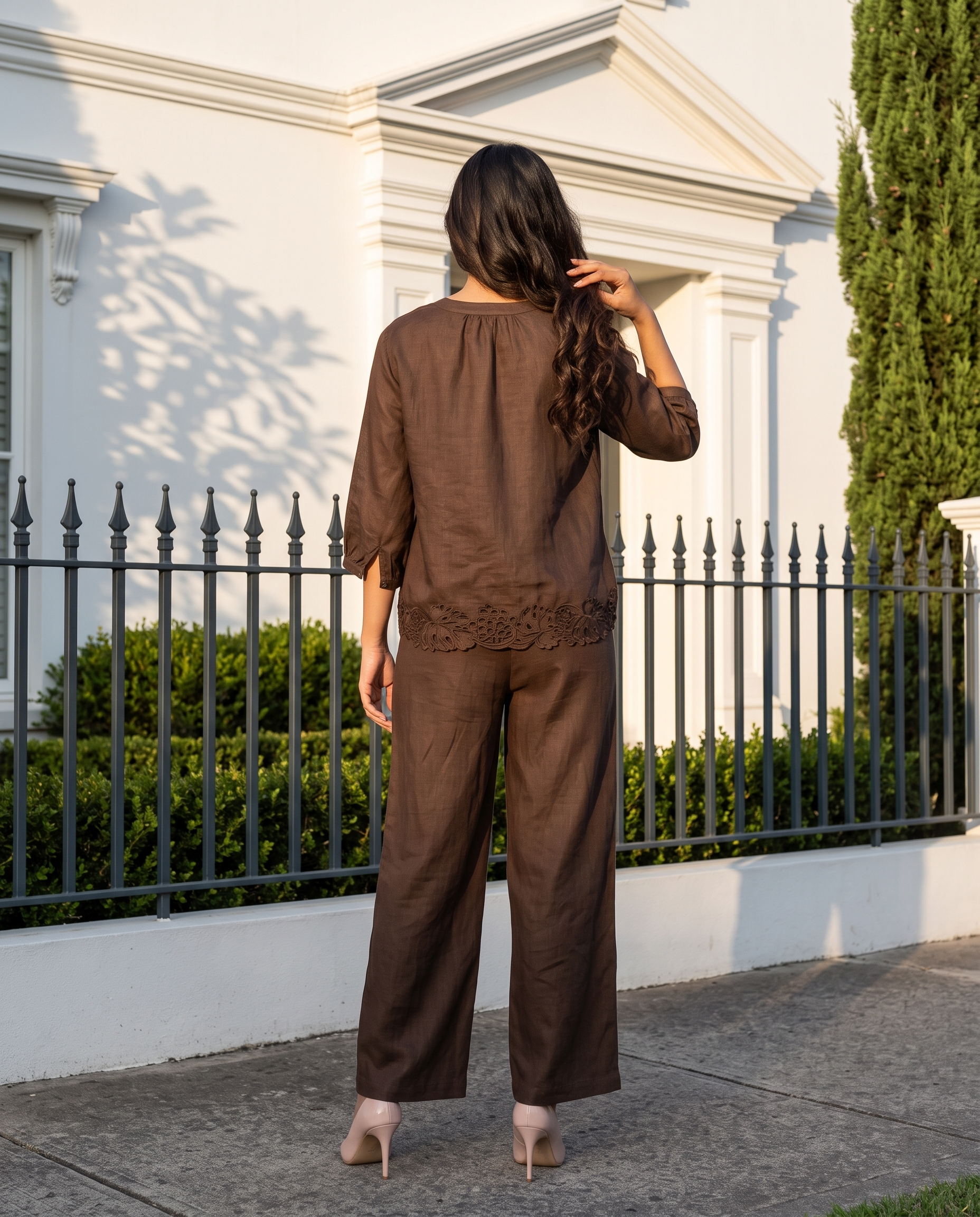 Cocoa Lace European Linen Top - Dark Chocolate
