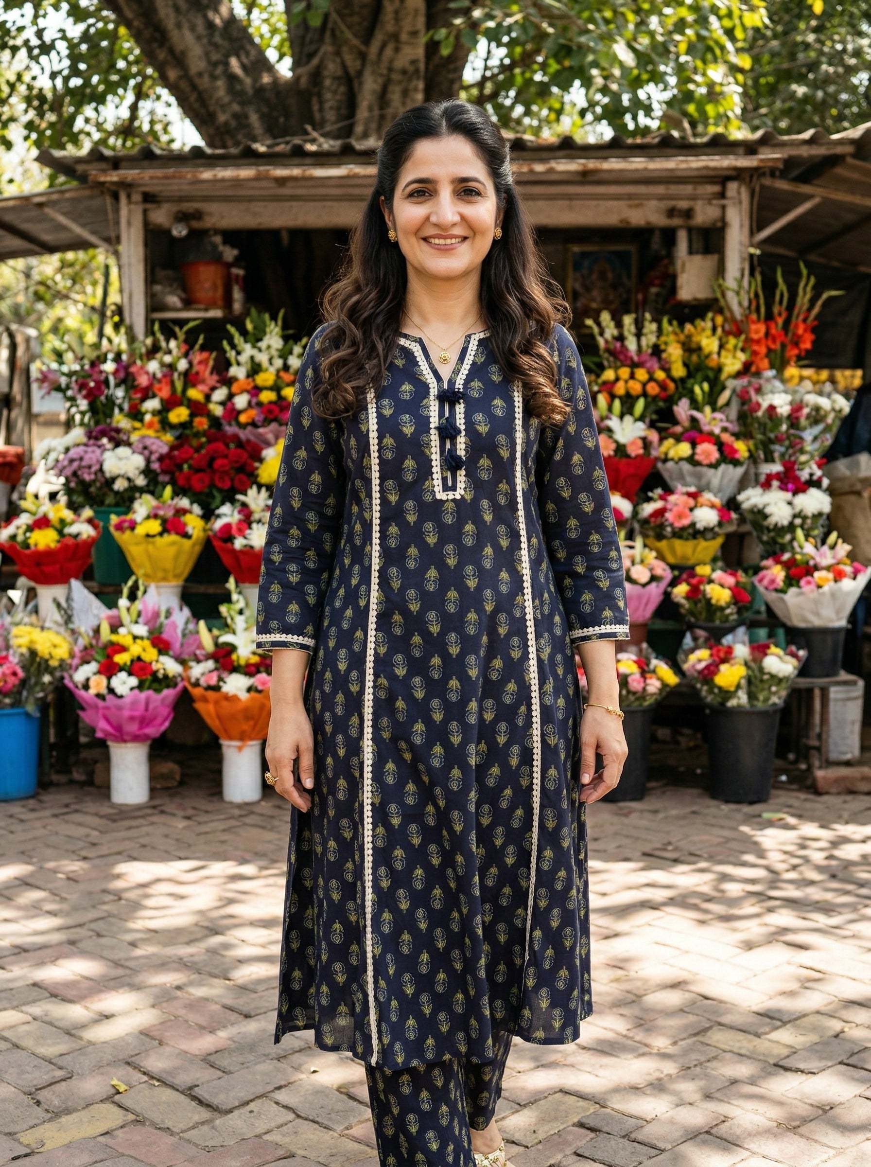 Navy Blue Riwayat Cotton KP Set