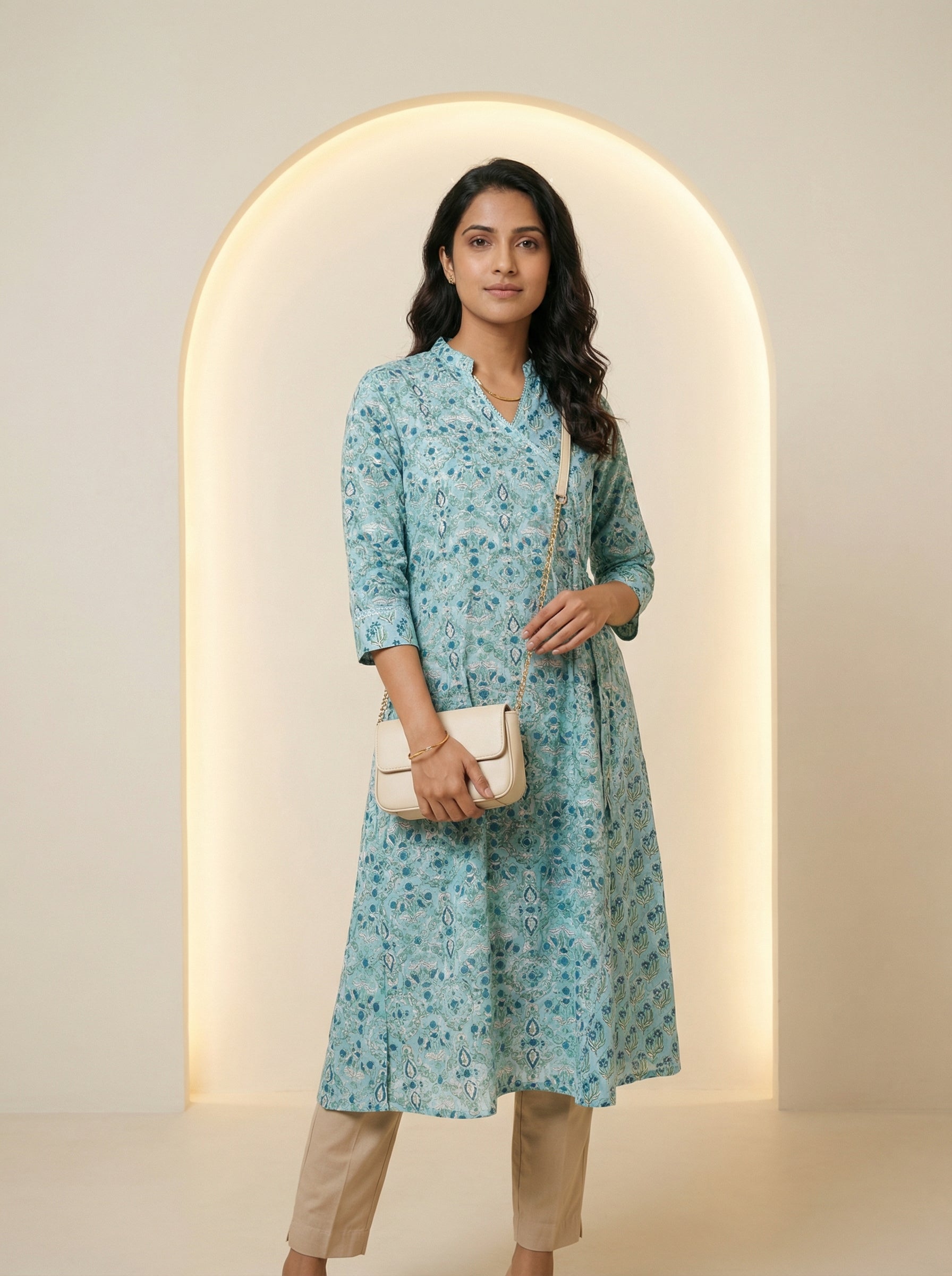 Sea Green Cotton Blooming Lace Kurta