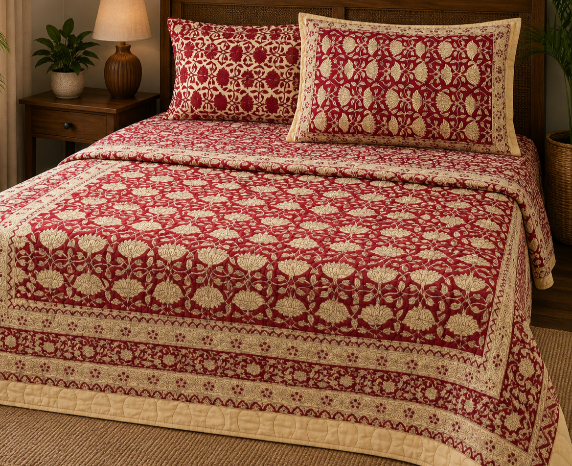 Raktika Floral Comforter (Hand Block) - 90*108