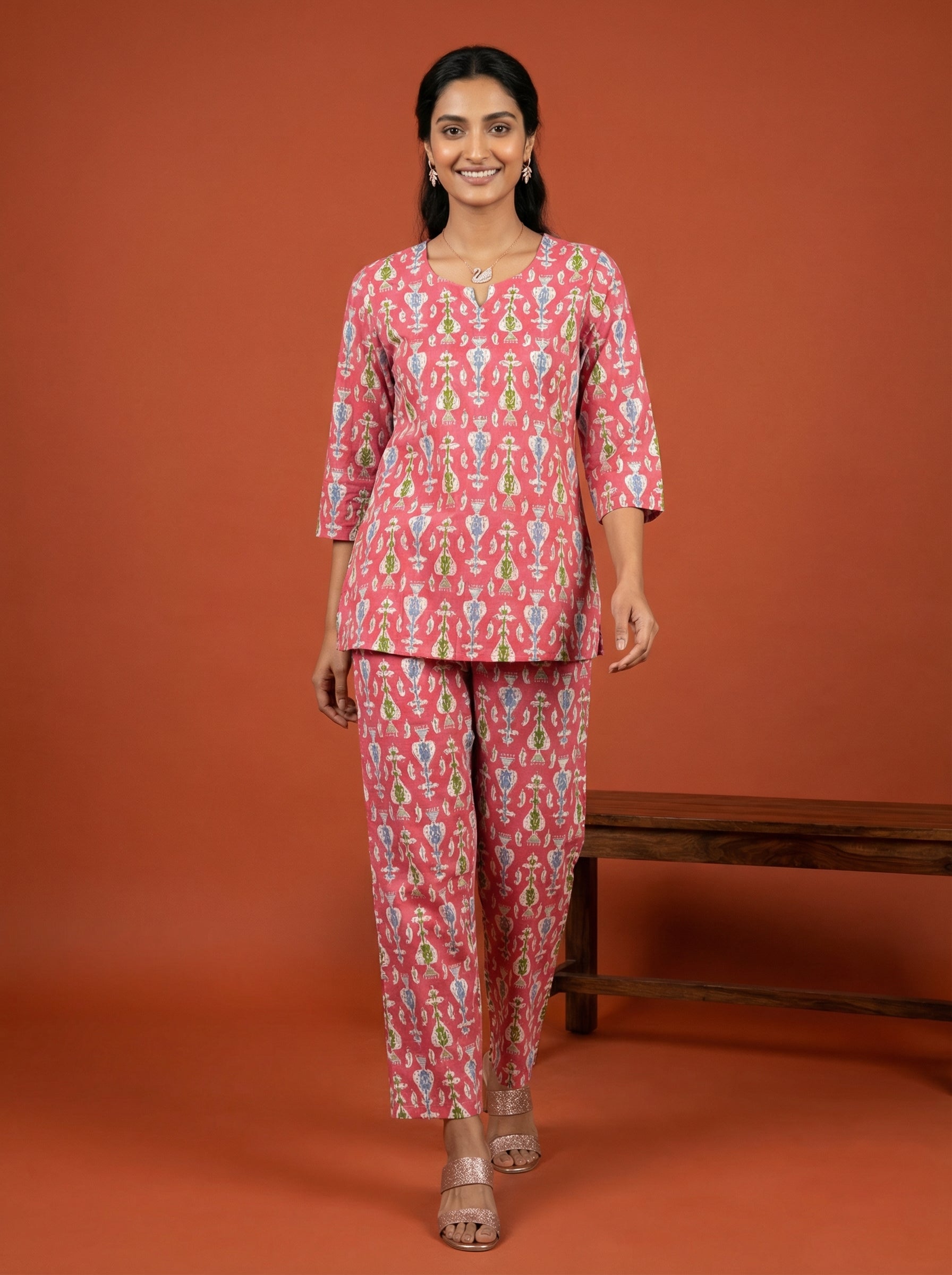 Handprinted Classic Cotton Pink Cordset