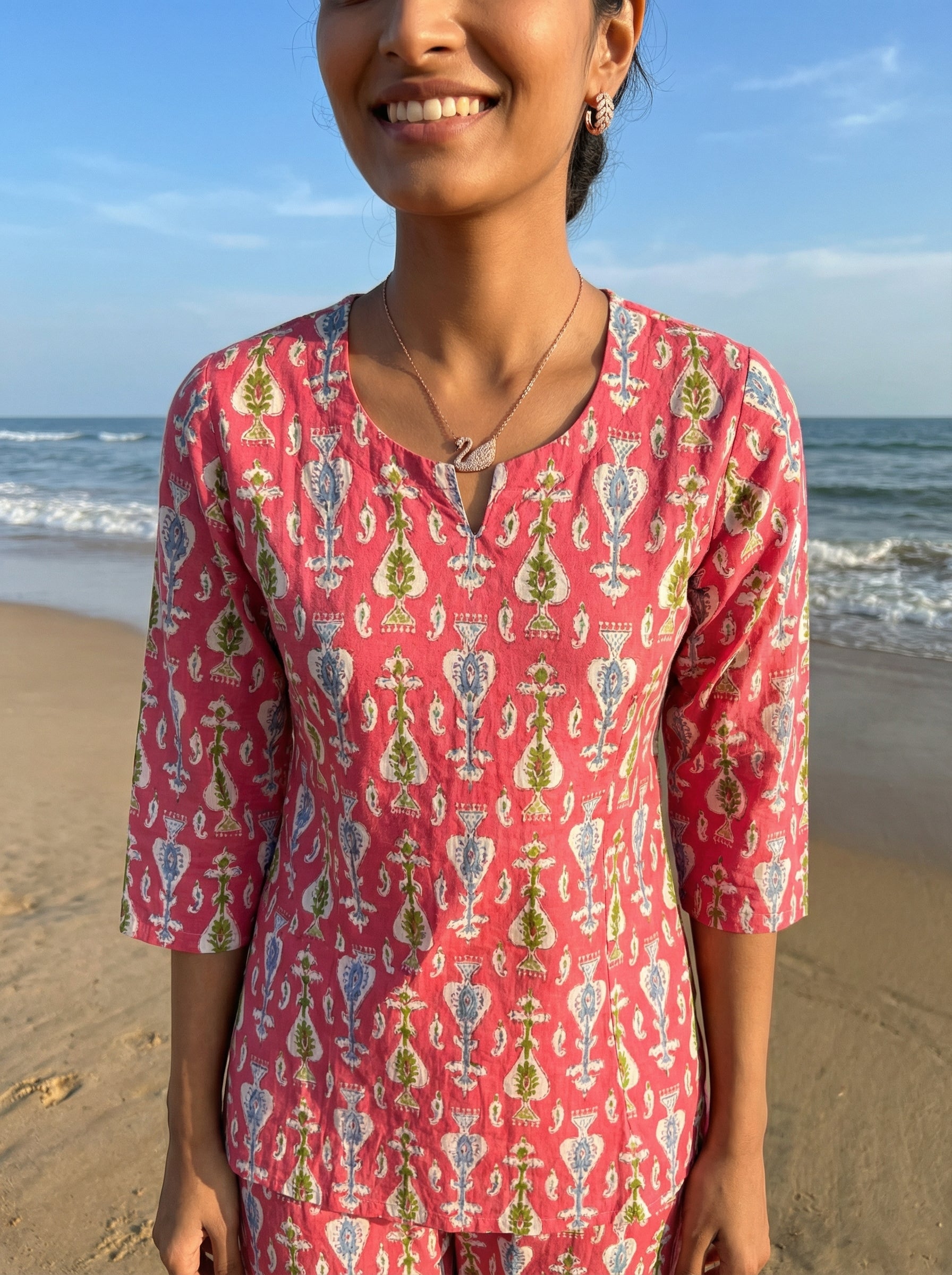 Handprinted Classic Cotton Pink Cordset