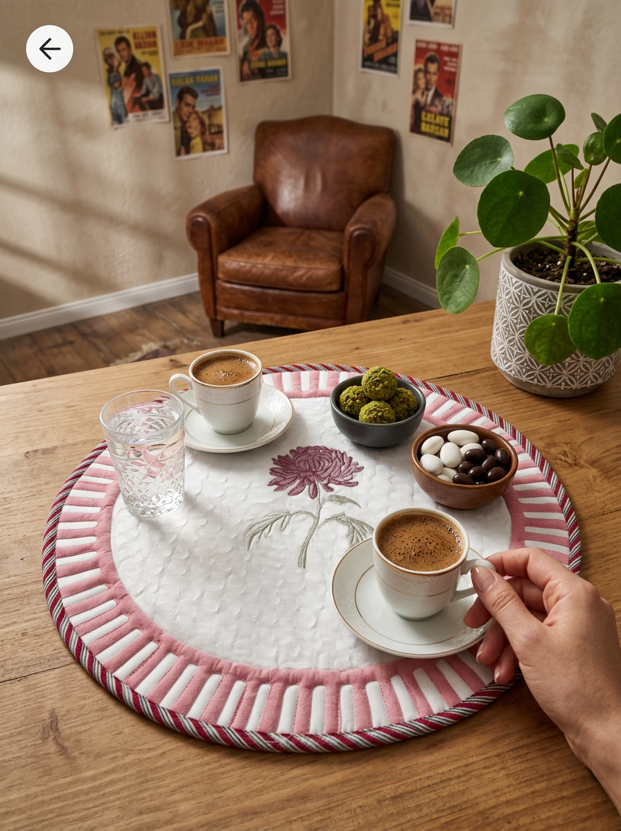 Quilted Blushing Blossom Round Mat
